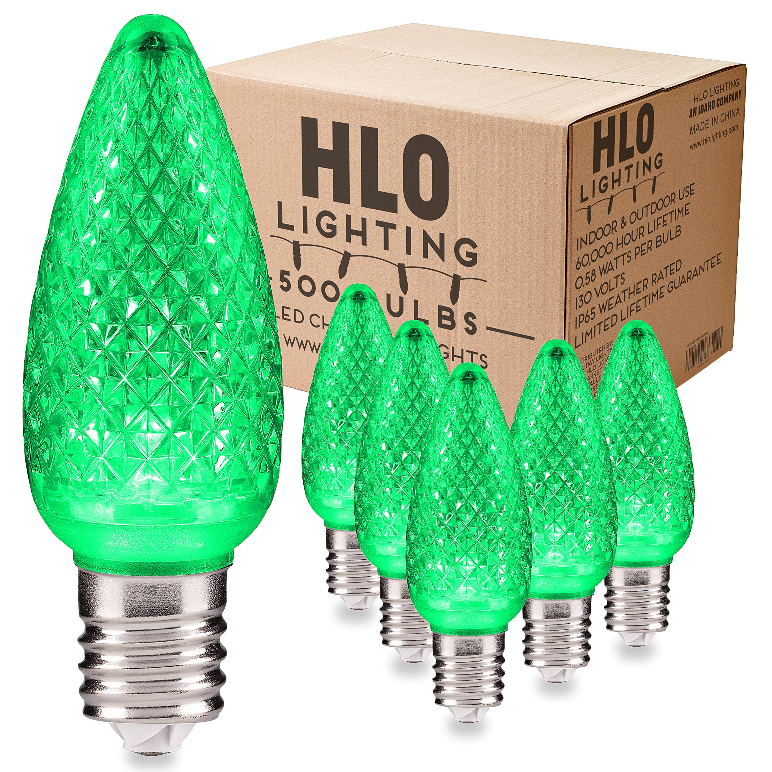 Hlo Lighting Set Of 500 Green C9 Faceted Led Christmas Light Bulbs For Indoor & Outdoor Use | Durable Replacement Bulbs