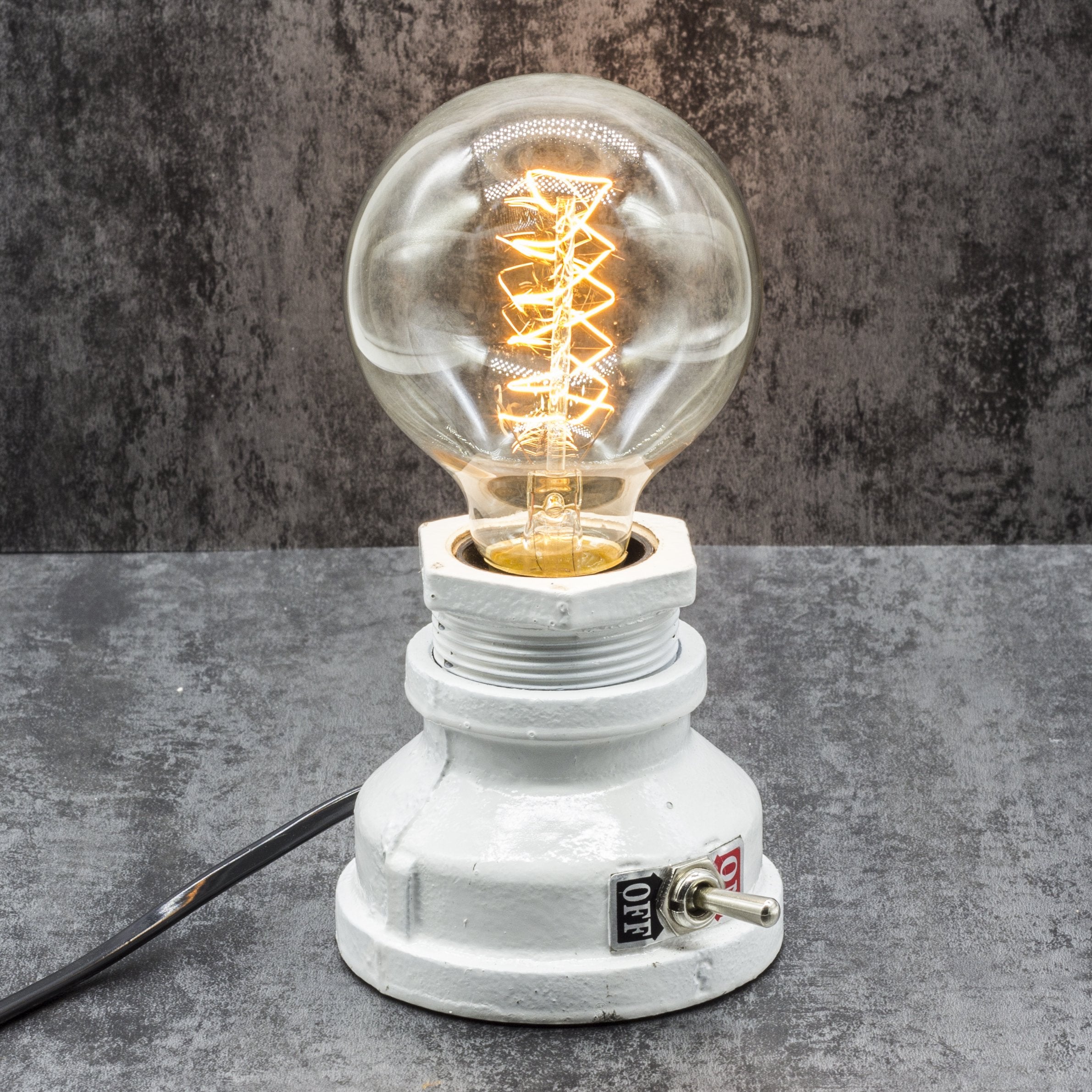 Y-Nut Loft Style Lamp, Corporal White Steampunk Industrial Vintage Style, Water Pipe Table Desk Light With Dimmer, Aged Rustic M