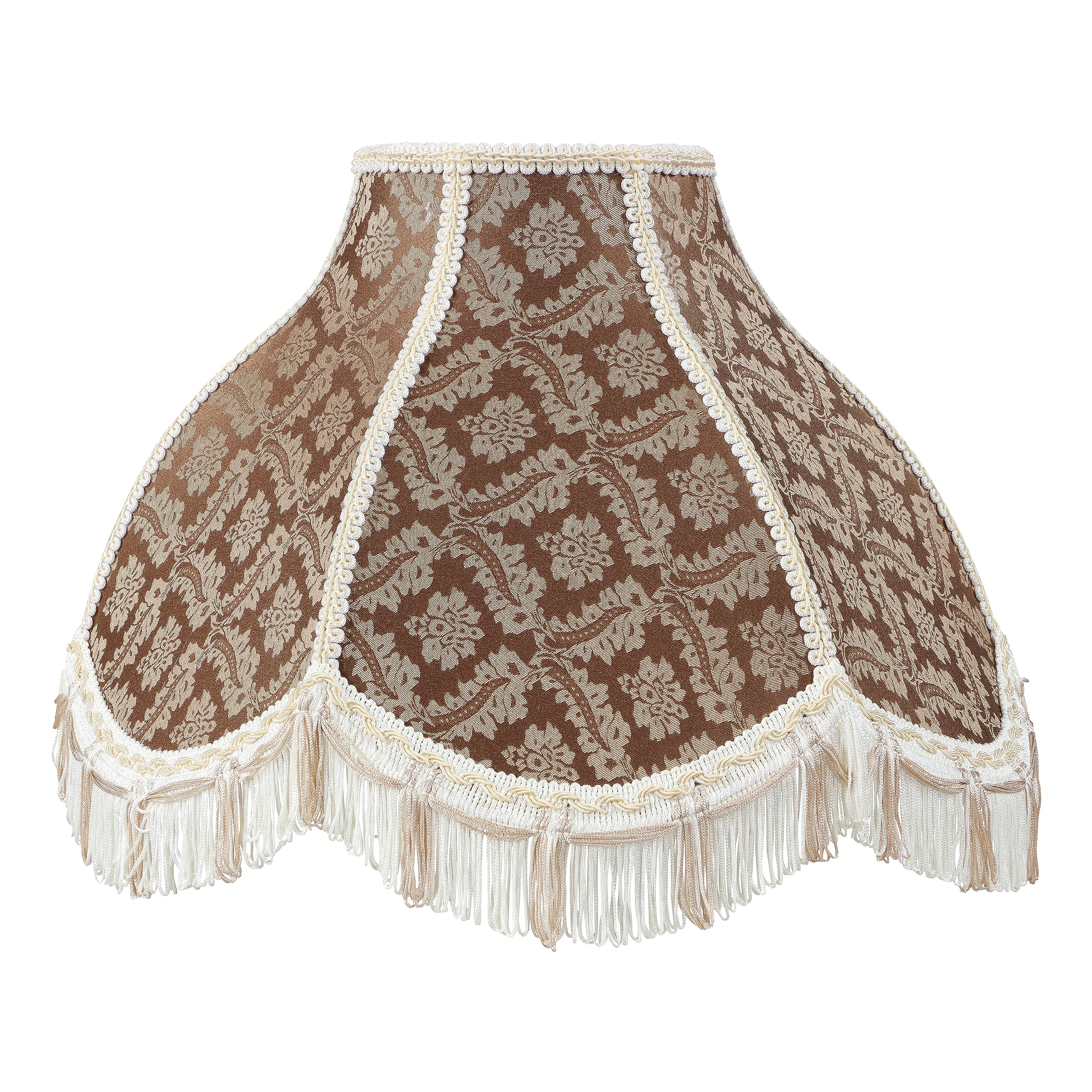 Aspen Creative 30309 Scallop Bell Shape Spider Construction Lamp Shade In Brown With Beige Trim, (6&quot; X 17&quot; X 12&quot;)