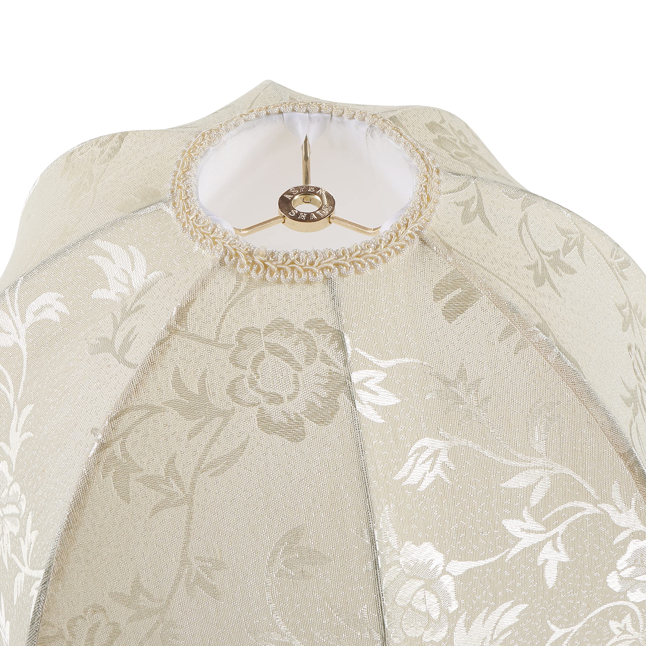Aspen Creative 34523, Handsewn Scallop Dome Ivory Spider Shade, Jacquard Textured Fabric With Fringe, 4&quot; Top X 16&quot; Bottom X 12&quot; Slant