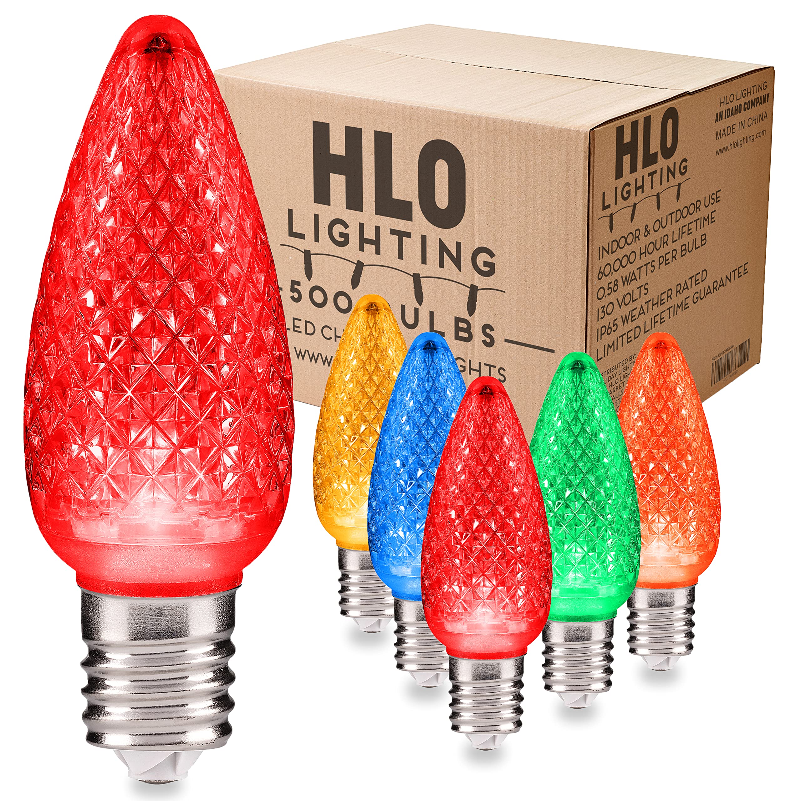 Hlo Lighting Set Of 500 Multicolor (Red Green Blue Yellow Orange) C9 Faceted Led Christmas Light Bulbs For Indoor & Outdoor Use 