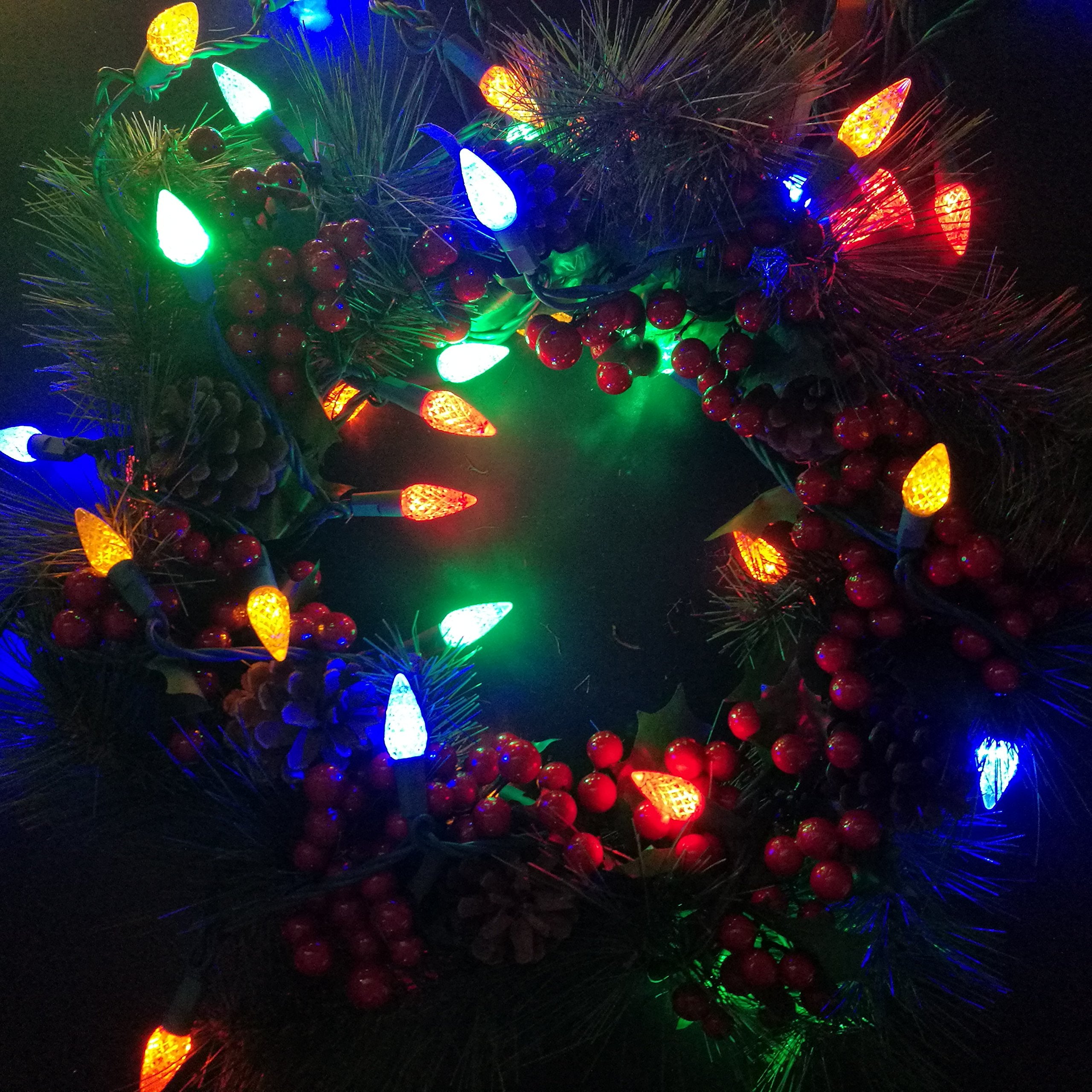 Yongzhenlite Ul Listed 50 Count C6 Led Christmas Light,C6 Strawberry Light Bulbs,Outdoor Led String Light For Garden Patio Christmas Tree Lighting Decoration,17 Feet Green Wire (Multi-Colored)