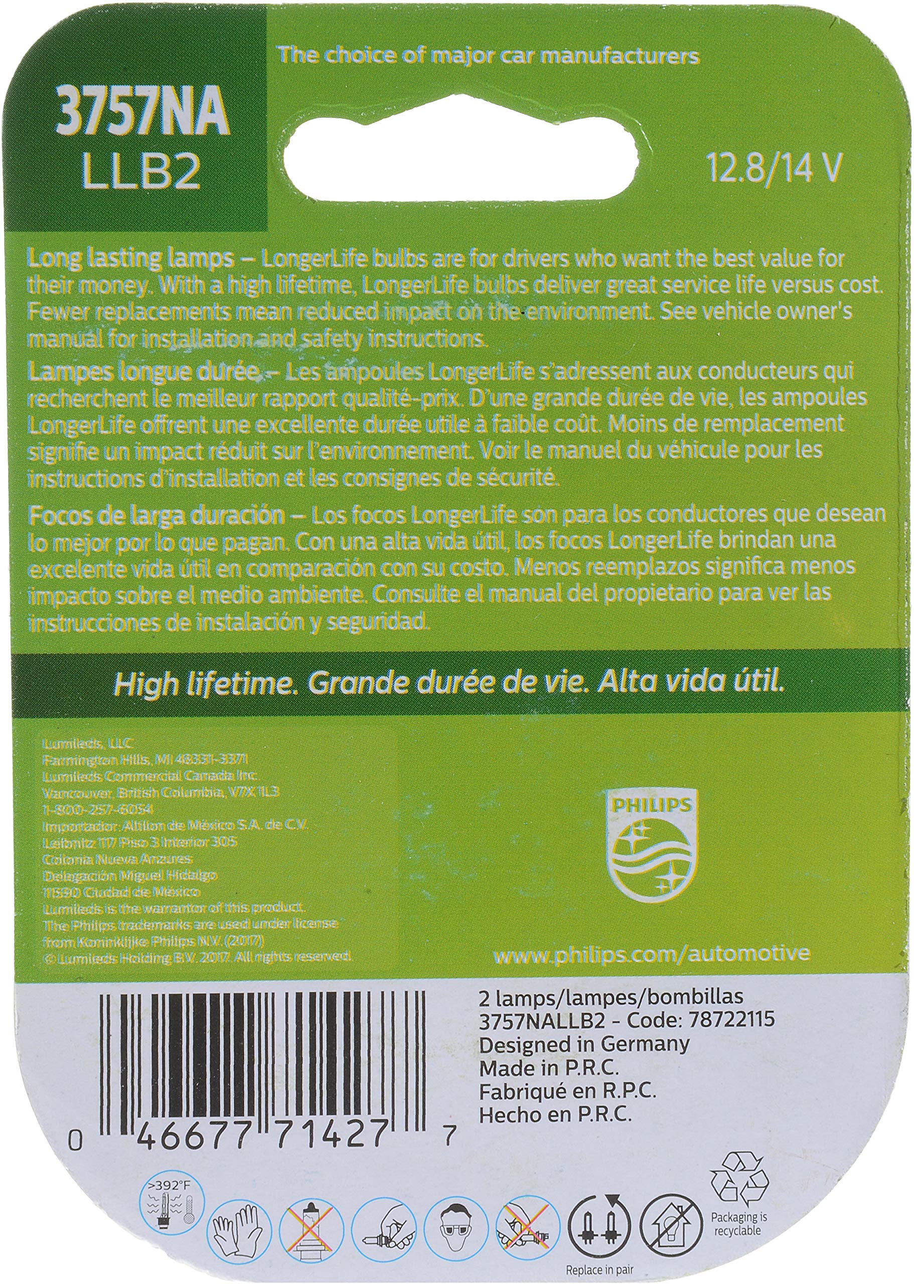 Philips 3757NA LongerLife Miniature Bulb, 2 Pack