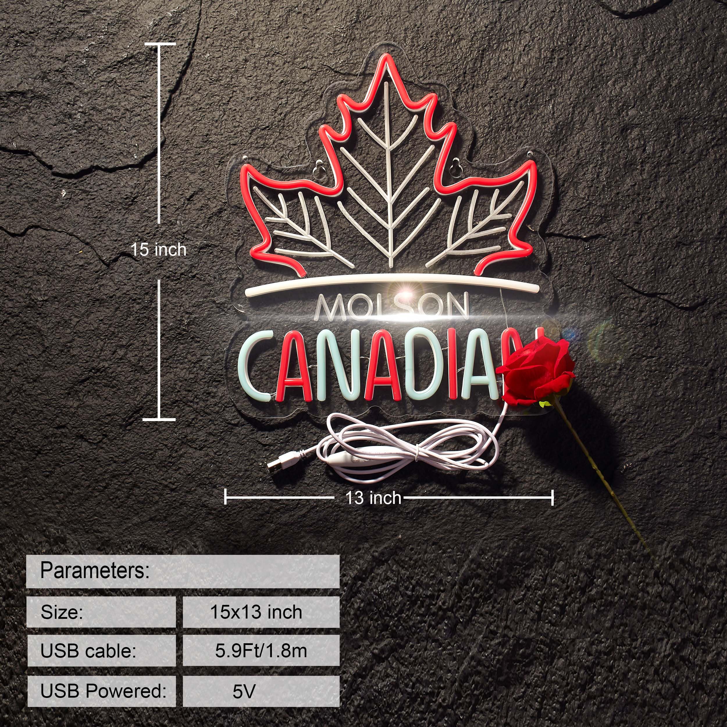 Duoweoy Canadian Neon Sign For Wall Décor Dimmable Mols Bar Beer Led Man Cave Neon Light Usb Powered Neon Art Signs Decor Gifts