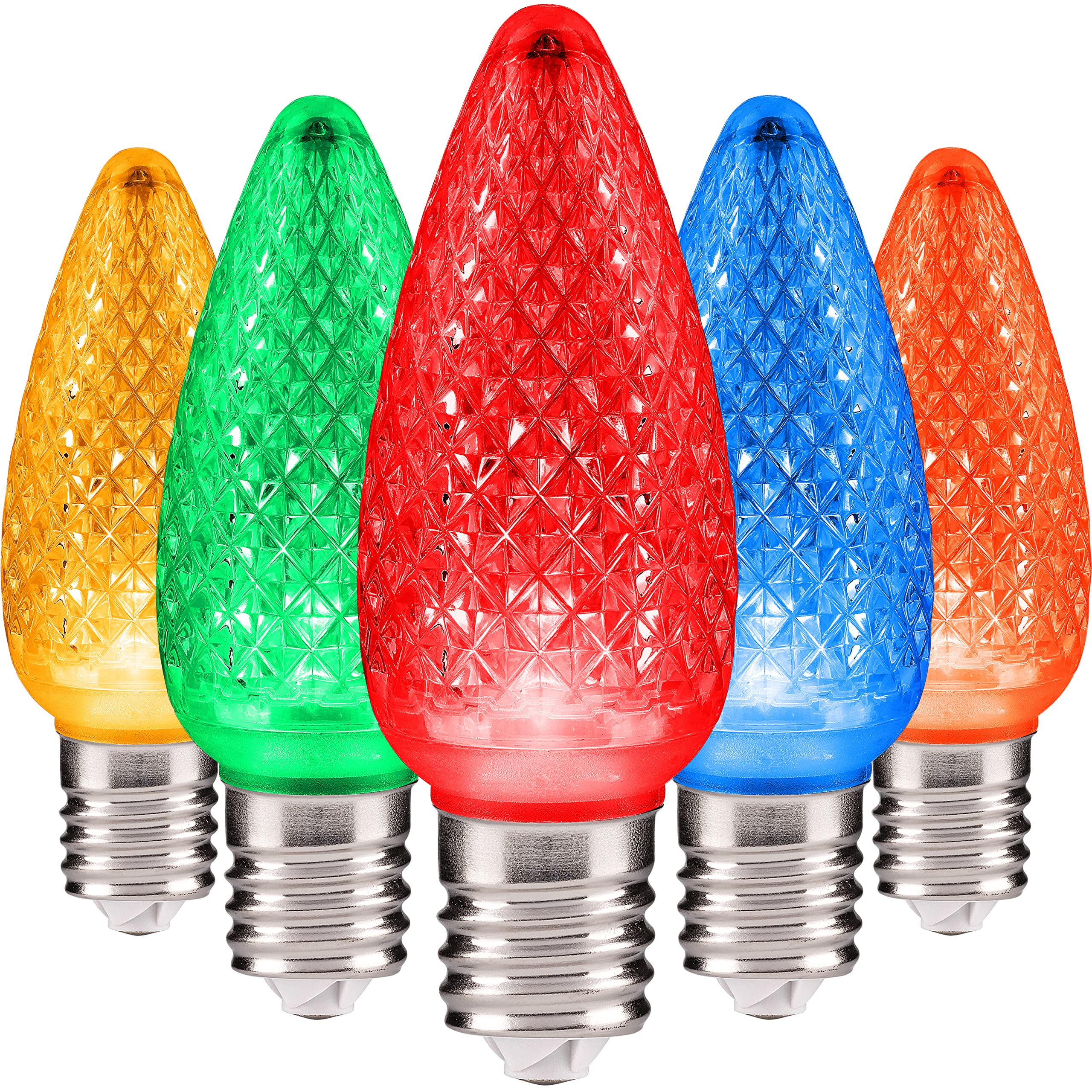 Hlo Lighting Set Of 25 Multicolor (Red Green Blue Yellow Orange) C9 Faceted Led Christmas Light Bulbs For Indoor & Outdoor Use |