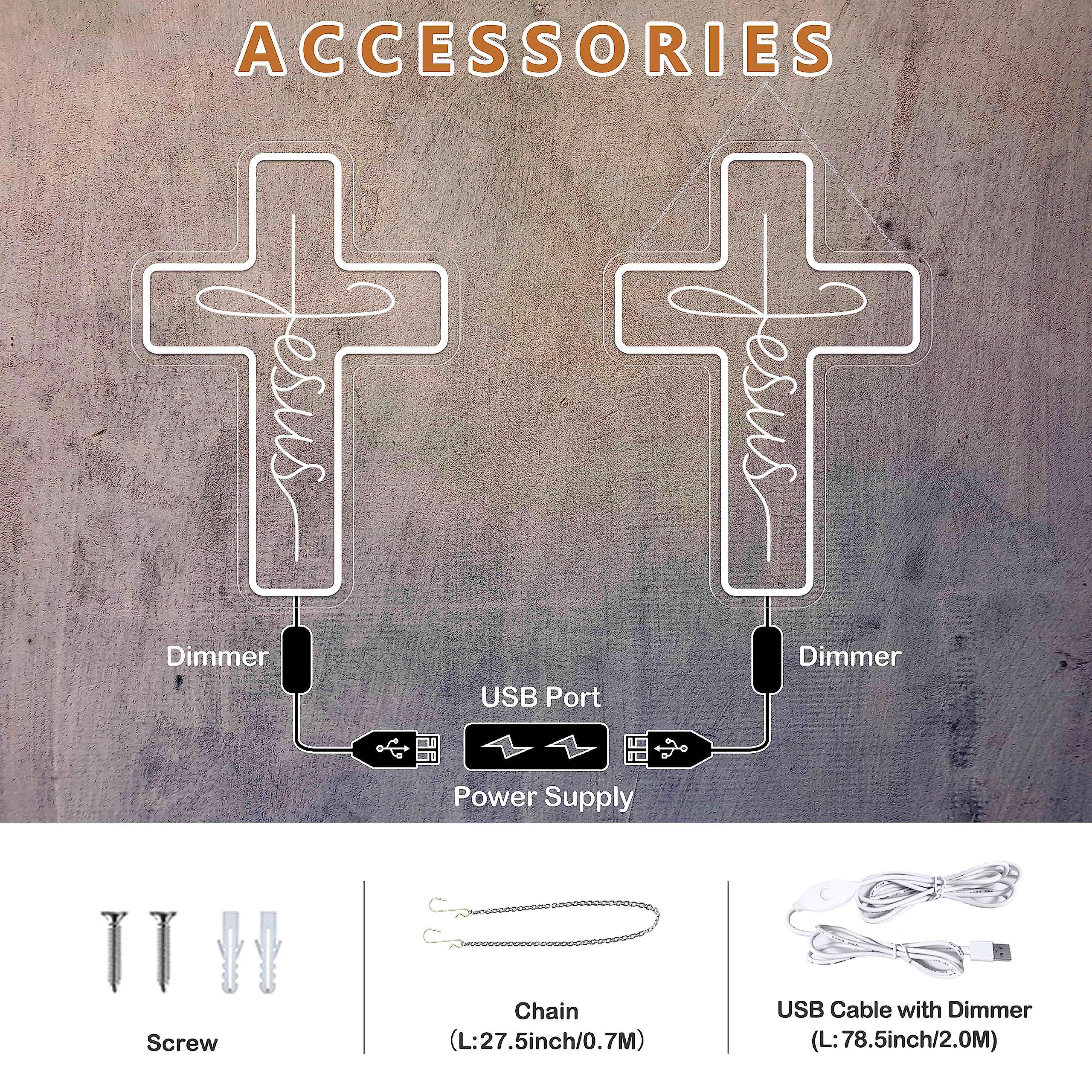 HAJAE Cross Neon Sign LED Wall Decor, Dimmable, Warm White, 15.5in ×11in , Model HAJAE01 for Bedroom, Living Room, Religious Events