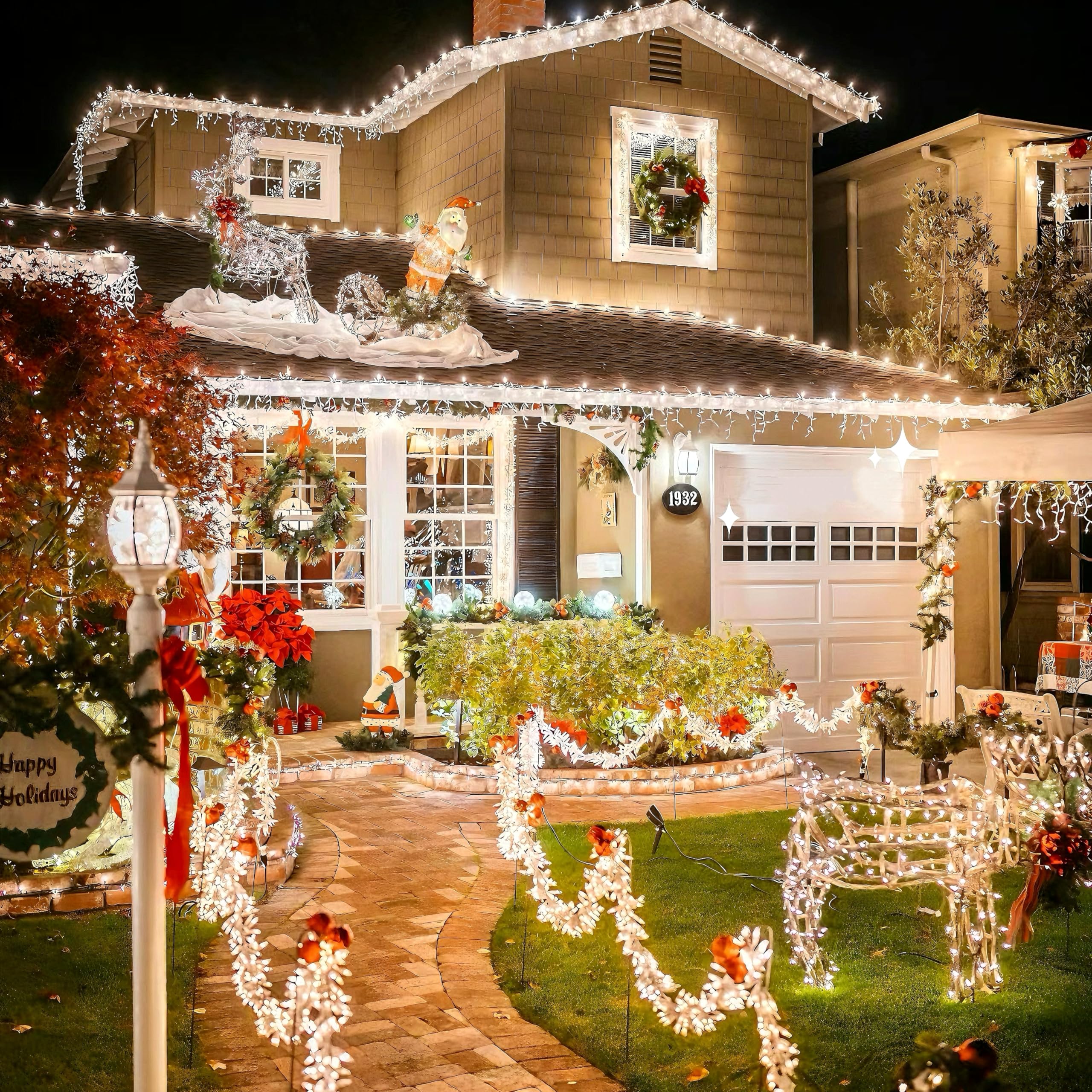 Yeguo 33Ft White Solar Christmas Lights, 100 Led Waterproof Fairy String Lights, 8 Modes