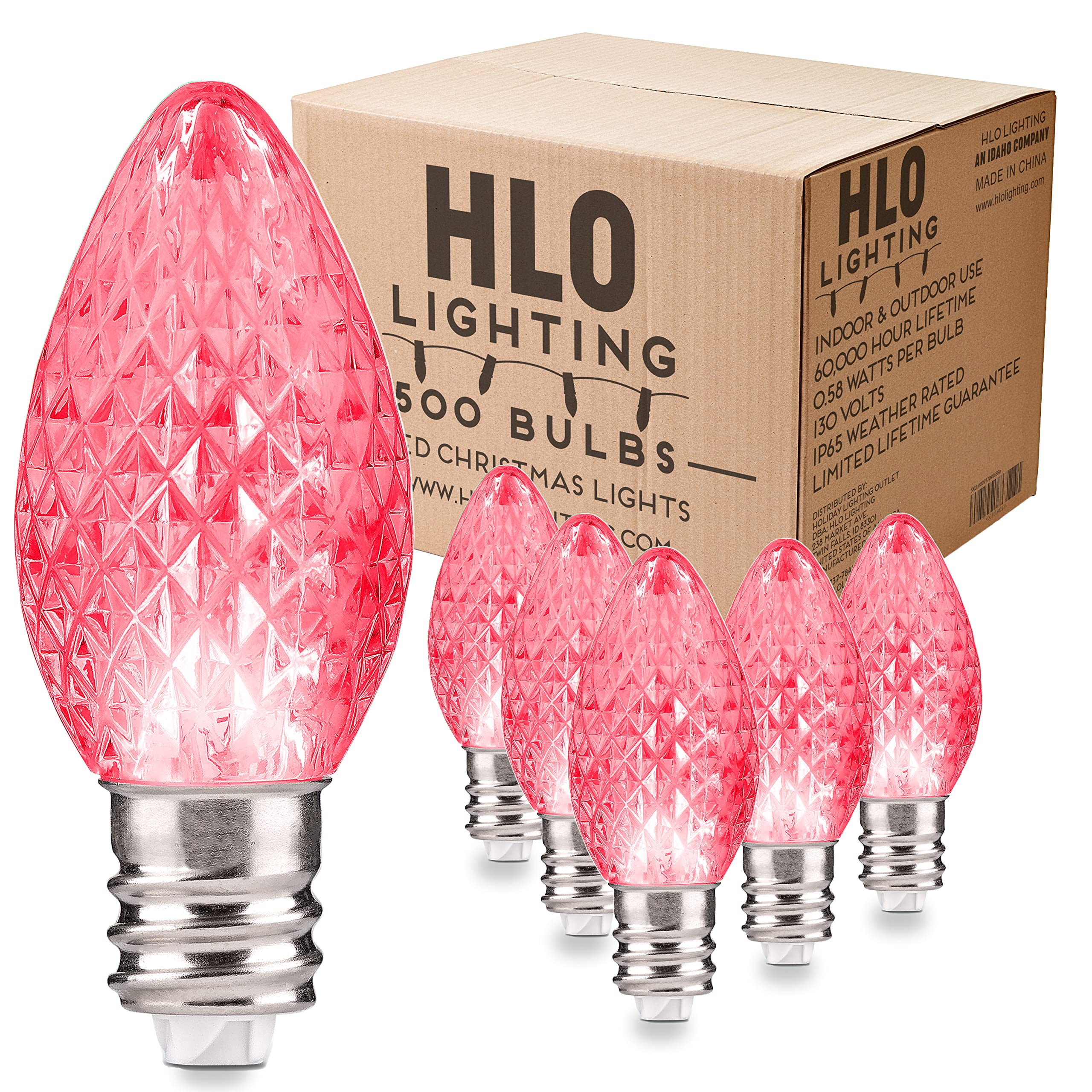 Holiday Lighting Outlet Faceted C7 Christmas Lights | Pink Led Light Bulbs Holiday Decoration | Warm Christmas Decor For Indoor & Outdoor Use | 2 Smd Leds In Each Light Bulb | Set Of 500