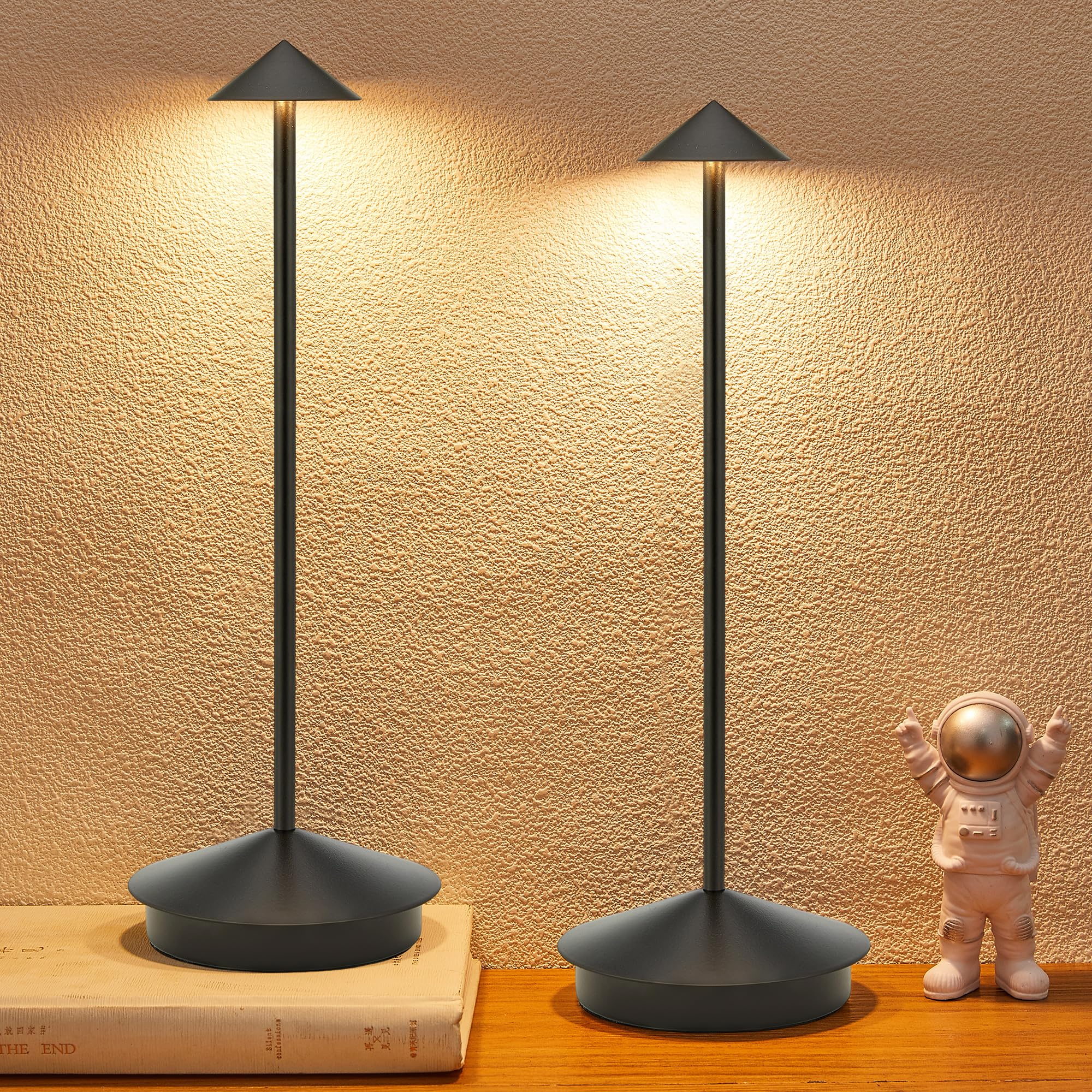 XMINKDZA Portable LED Table Lamp 2 Pack, Rechargeable 6000mAh, Dimmable, IP54 Waterproof, Black