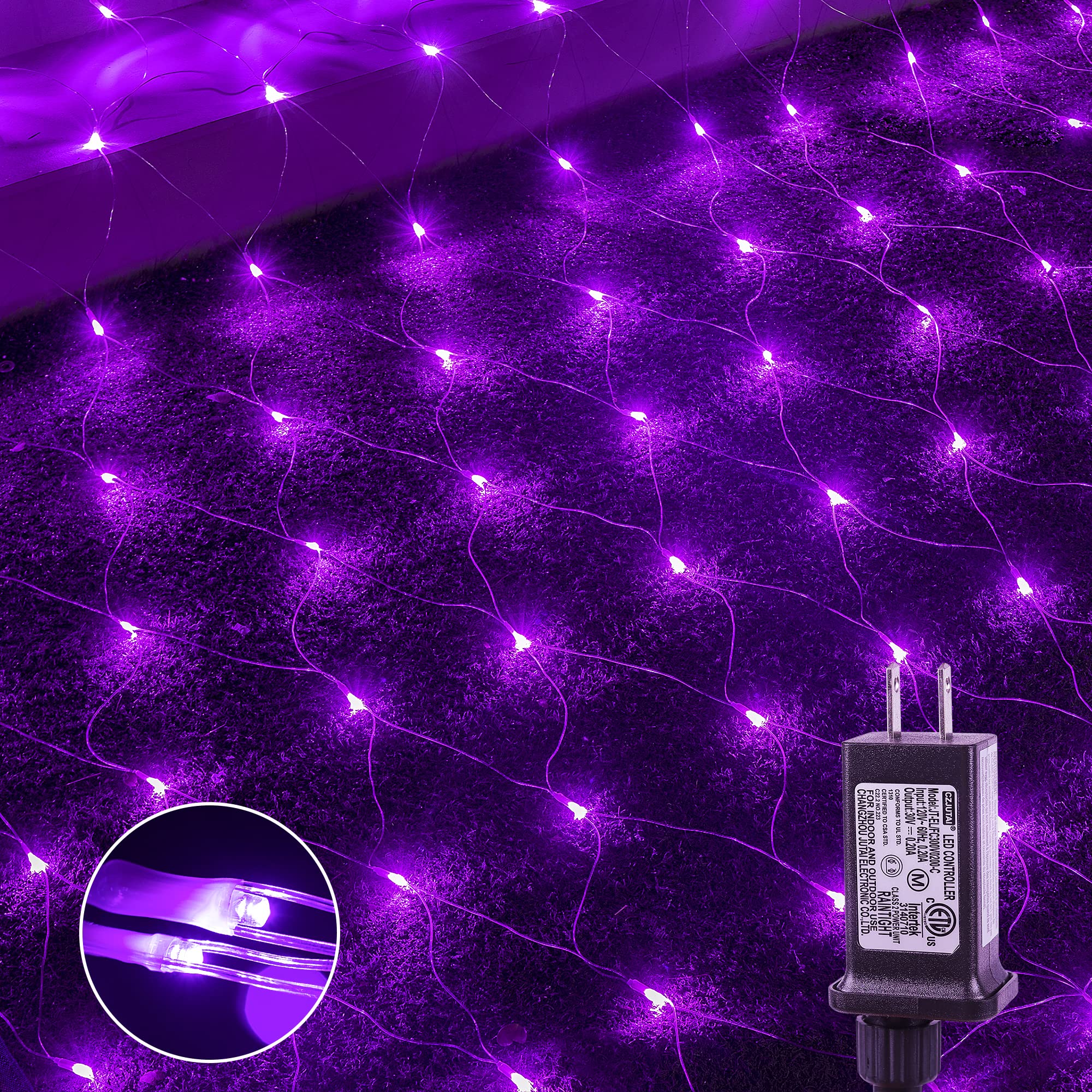 woohaha Outdoor Christmas Net Lights, 192 LED Fairy String Light, 9.8FTx6.6FT, 8 Lighting Modes, Purple, Model QX-U-O-N-192