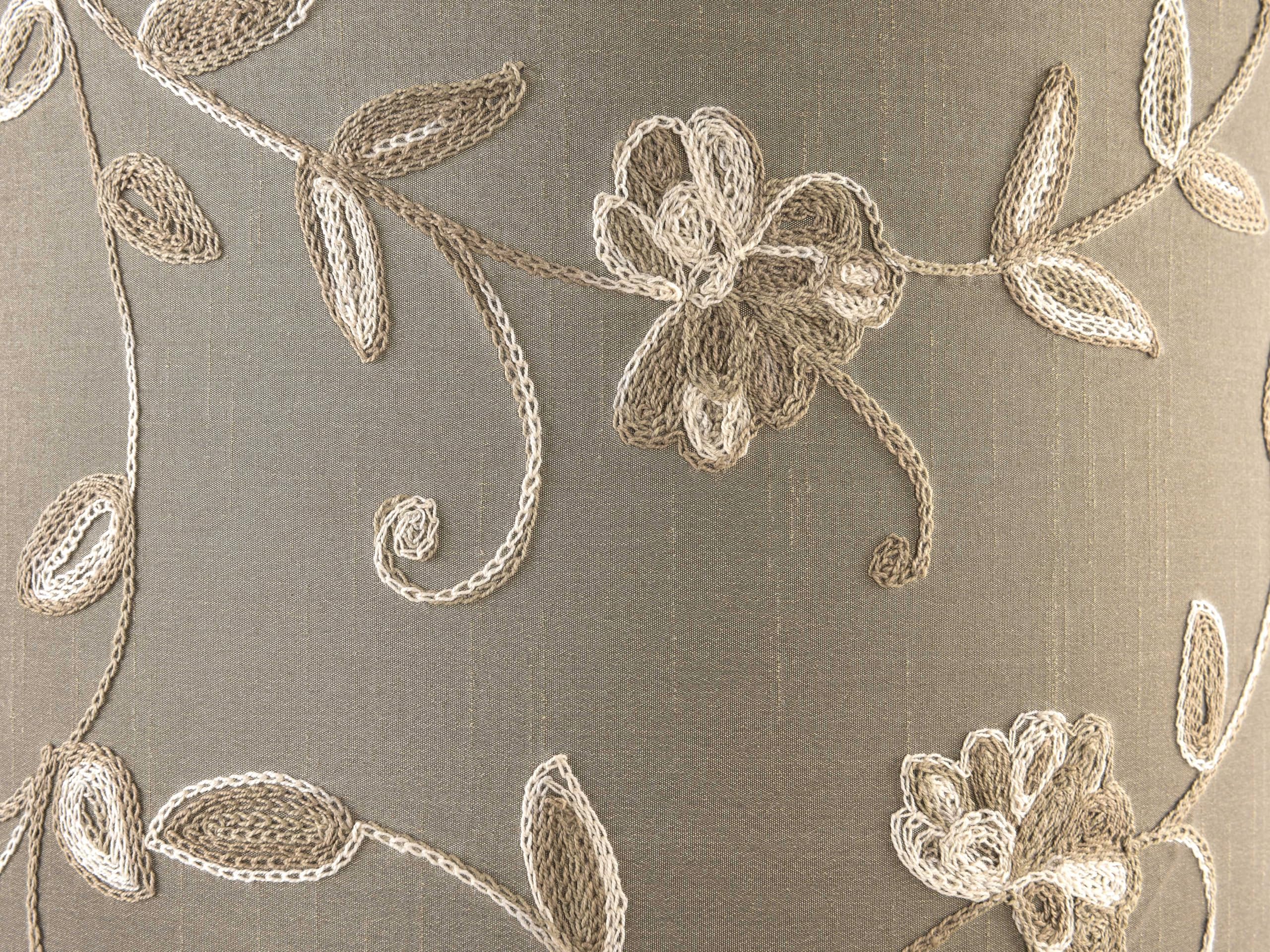 Creme Fabric Drum Lamp Shade With Embroidered Leaf Trim 13'' Top X 13'' Bottom X 10'' High (Spider) Set Of 2 Medium Lamp Shade F