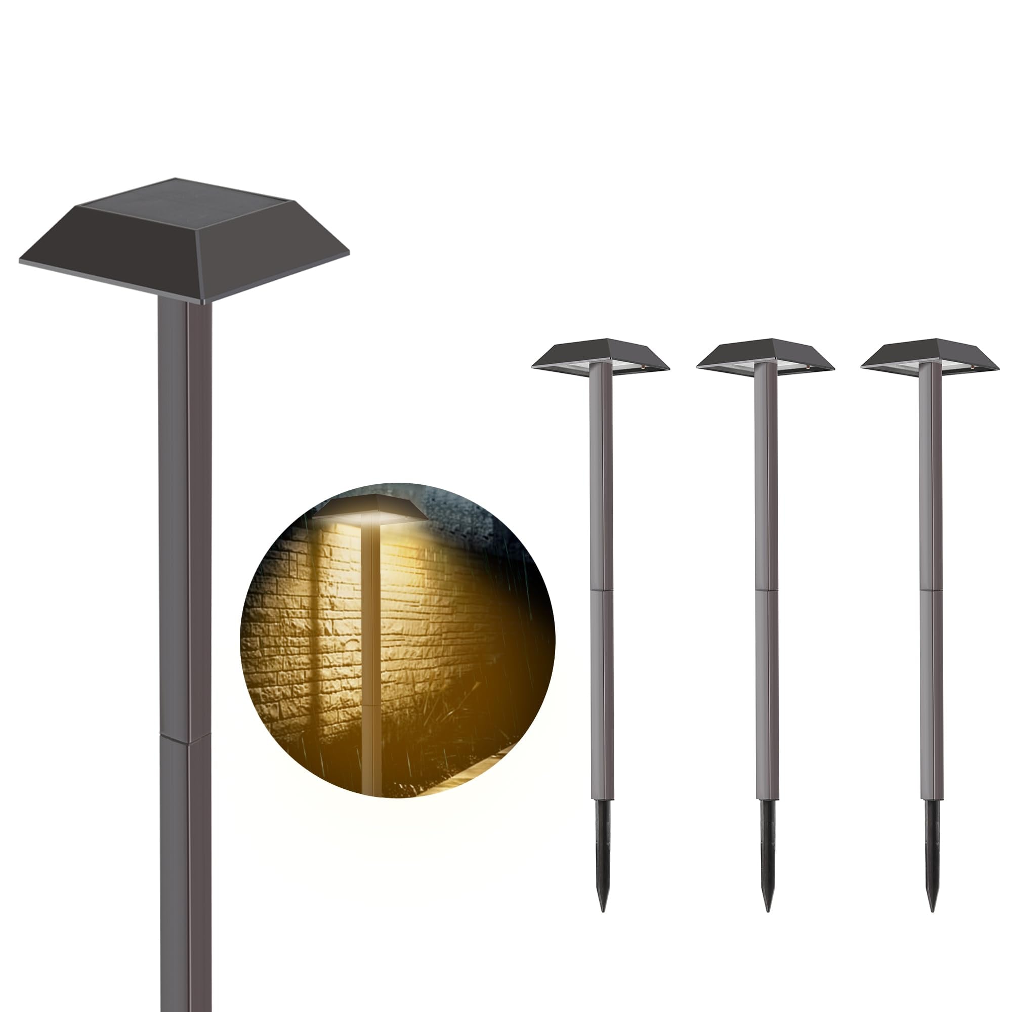 Bobcat Solar Pathway Lights, 2-in-1 Warm White & Daylight Modes, 4 Pack, Dark Brown, Plastic