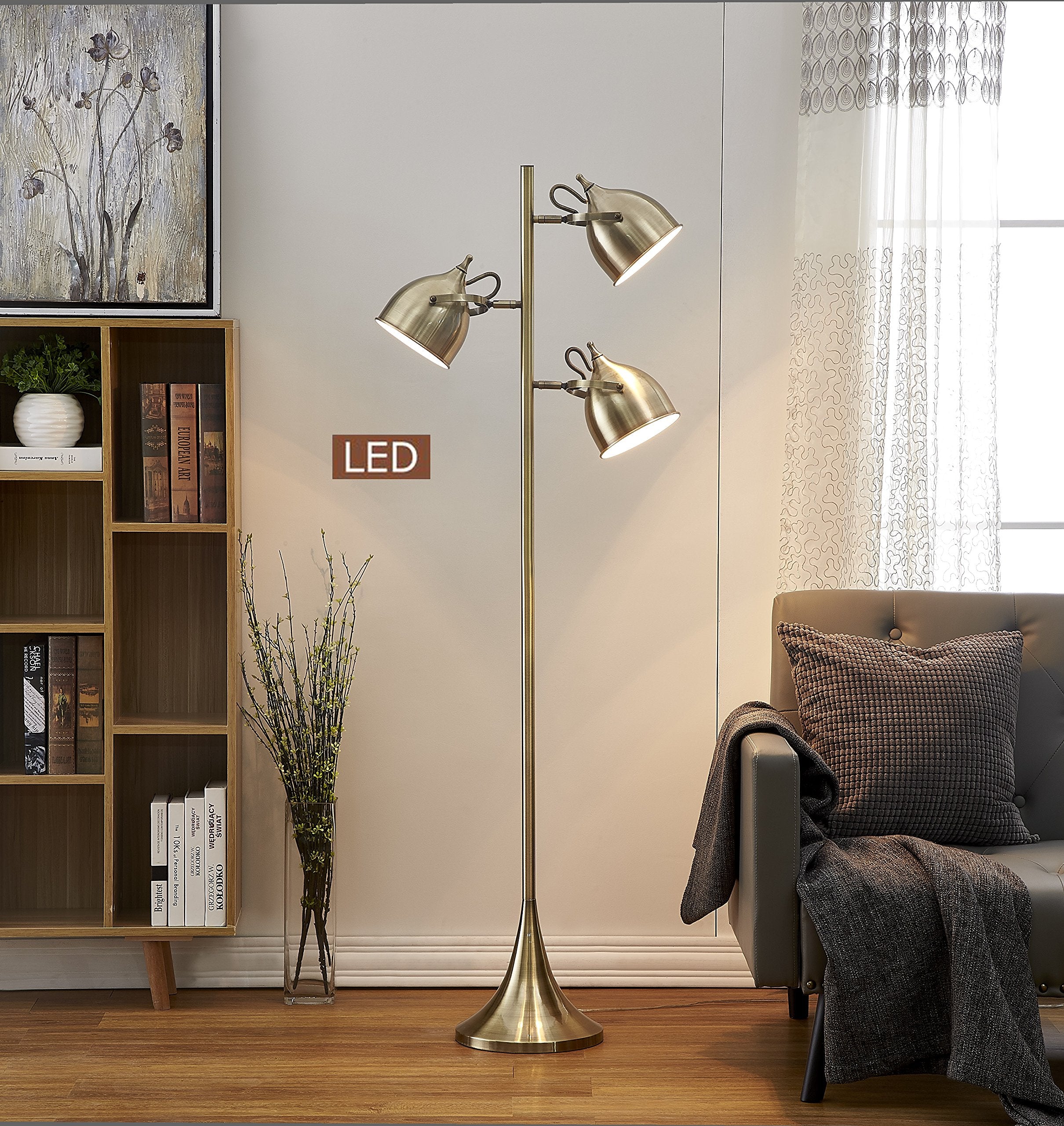 Artiva USA LED Floor Lamp, Caprice Model LED9938FAB, Metal, Antique Satin Brass