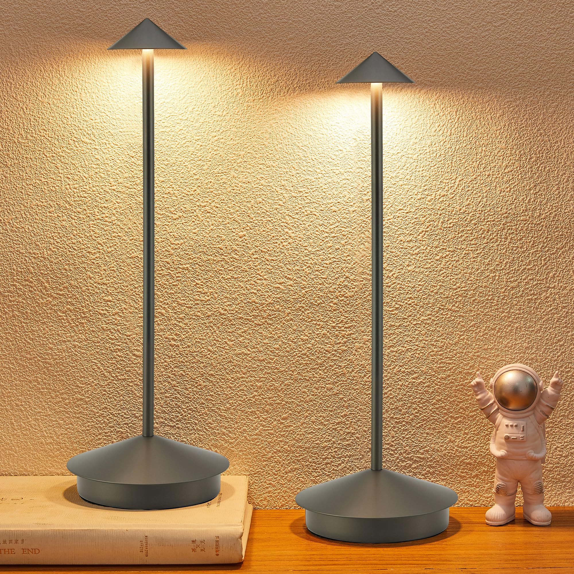 XMINKDZA Portable LED Table Lamp 2 Pack, Rechargeable 6000mAh, Dimmable, IP54 Waterproof, Grey, Model XDJDSJBBM