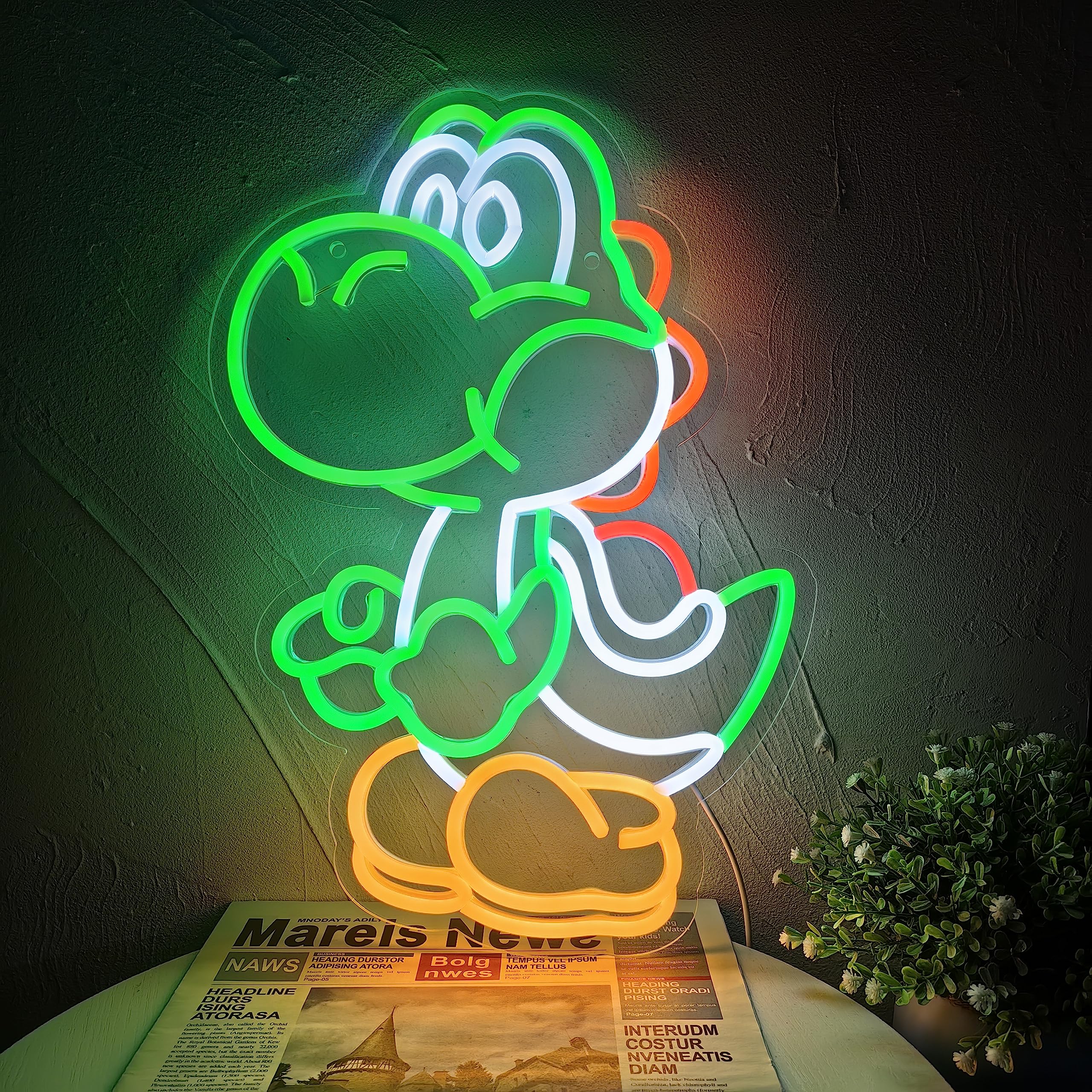 JOSEBRU Neon Sign Dimmable LED Light for Bedroom Decor, Standing Yoshi Model, Multicolors, 16.9Lin x 12.4Win, Gifts for Mario Fans