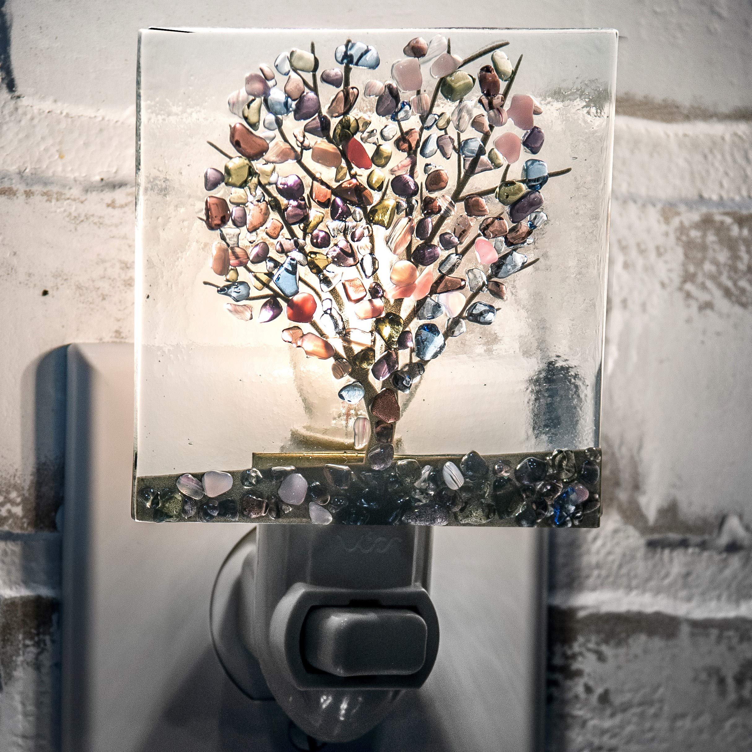 J Devlin Glass Art Stained Glass Night Light, Purple, Green, Blue, Plug In Nightlight For Bedroom/Bathroom/Stairway/Hallway Home Decor Ntl 159-2