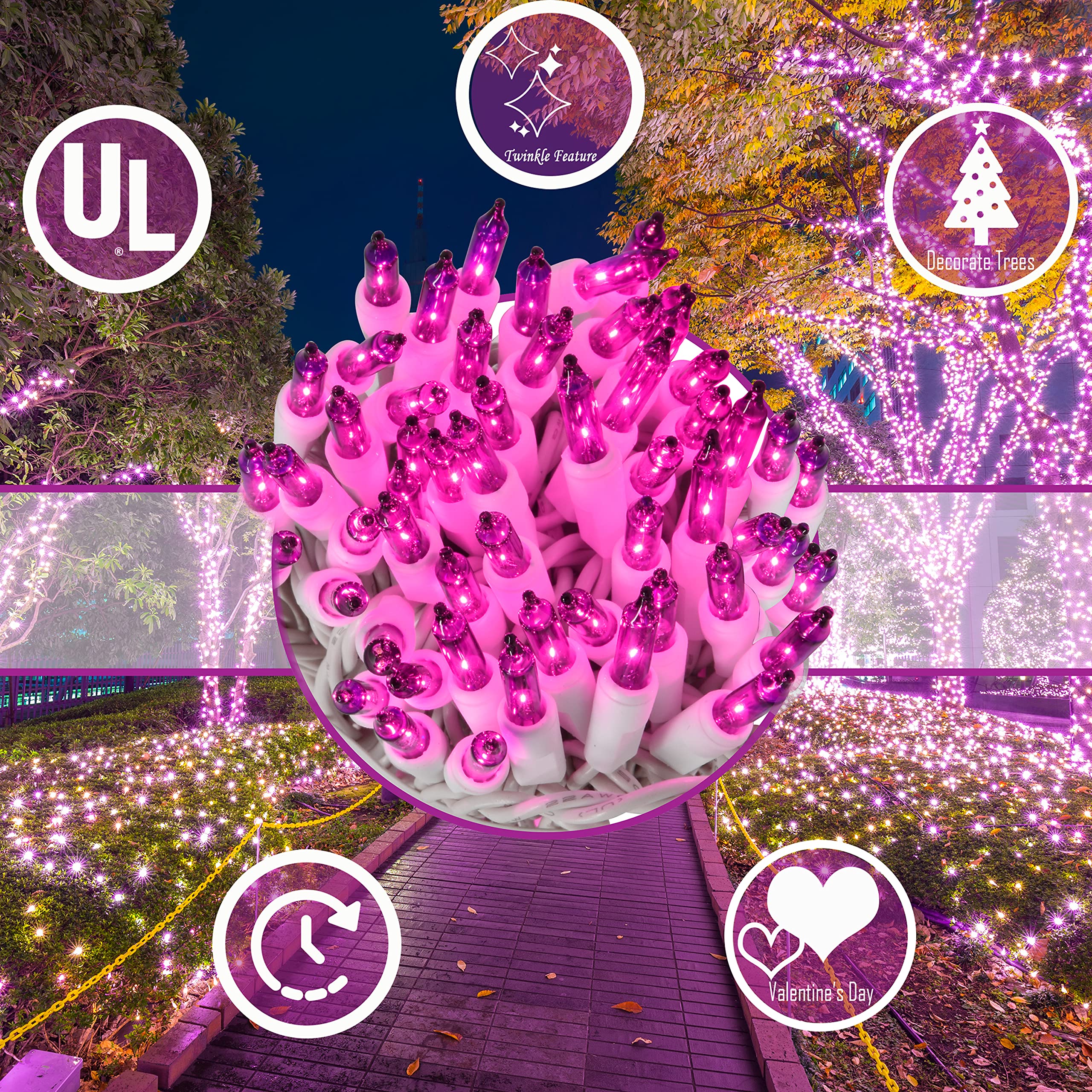 Purple Christmas String Lights Set, 100 Incandescent Halloween Lights 20.6 Ft White Wire For Indoor Outdoor Decorative Use, Holiday Décor Bright Patio Lighting Tree Decorations Ul Certified