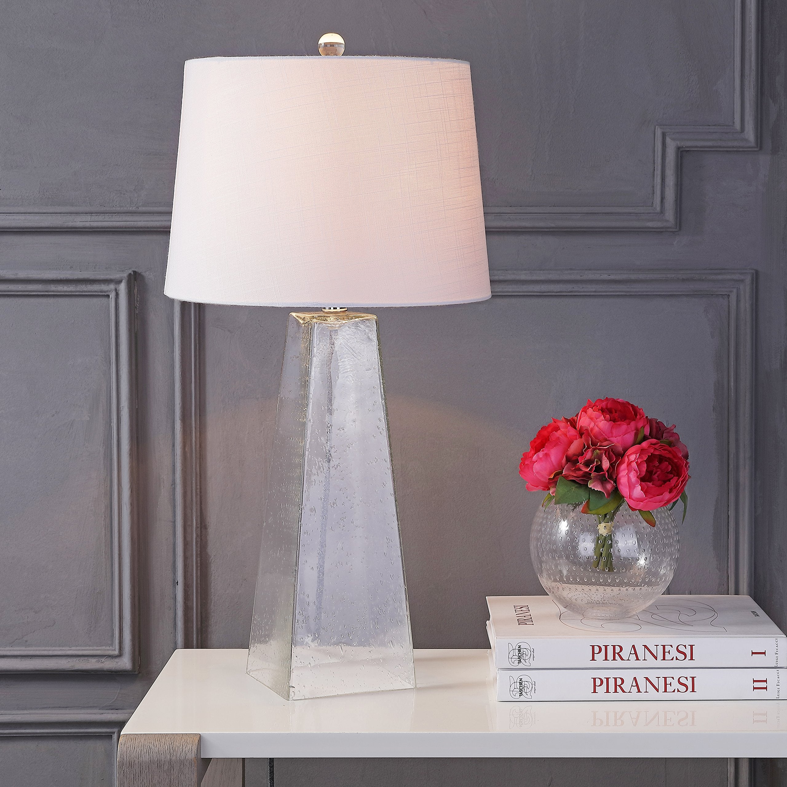 JONATHAN Y Glass LED Table Lamp, Modern 28.5in Nightstand Lamp, Clear, Model JYL2006A