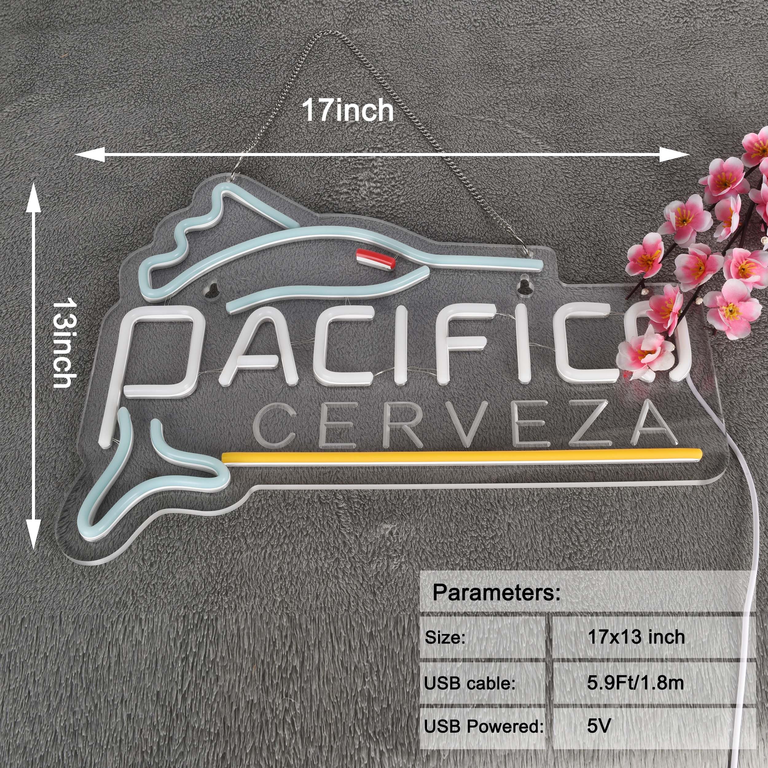 Yooyneon Pacific Neon Sign Beer Bar Cerveza Swordfish Art Man Cave Neon Light With Dimmable Switch Led Neon Signs For Bedroom Home Room Wall Artwork Decor