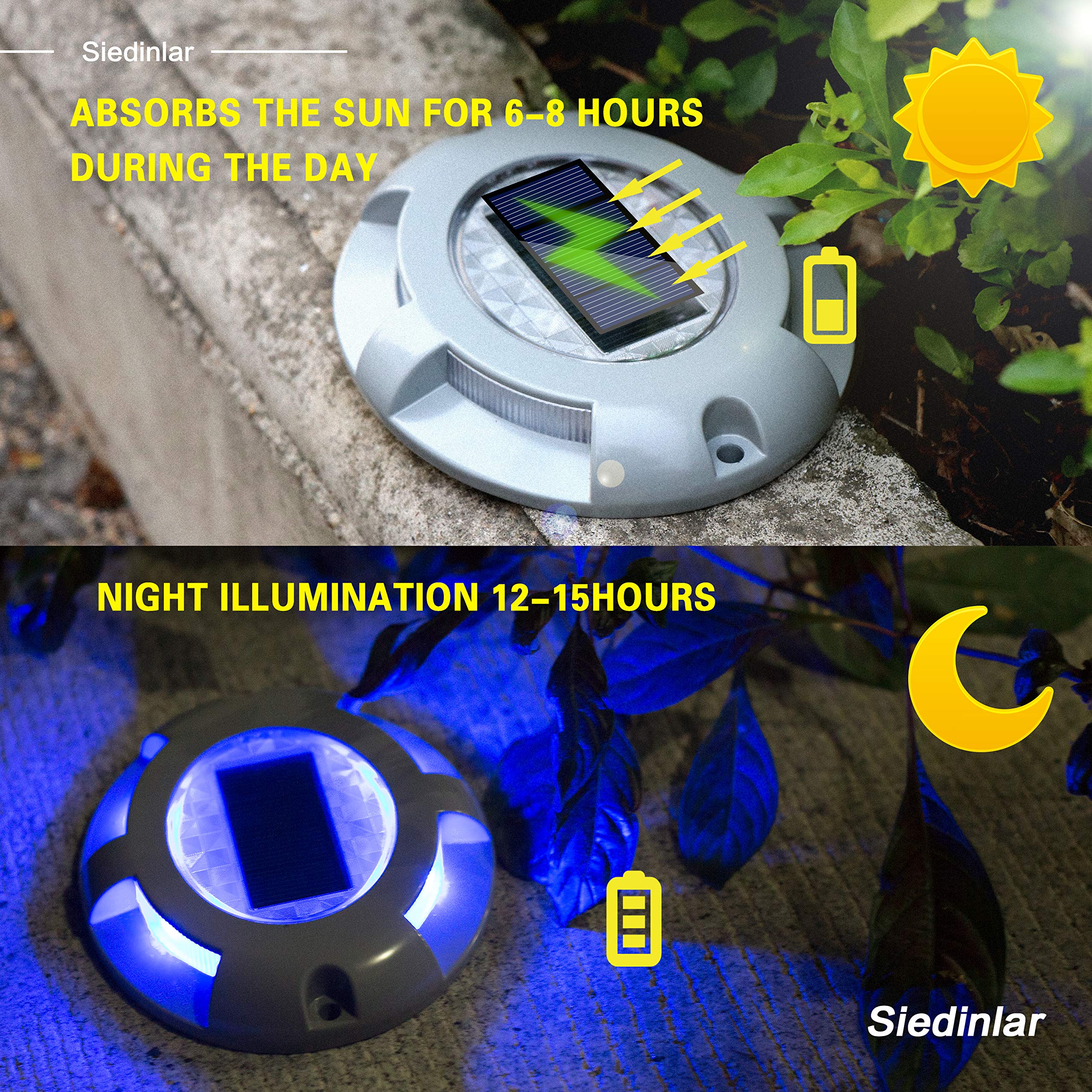 SIEDiNLAR Solar Deck Lights Driveway Dock Light LED Solar Powered Outdoor Waterproof Road Markers for Garden Step Sidewalk Stair