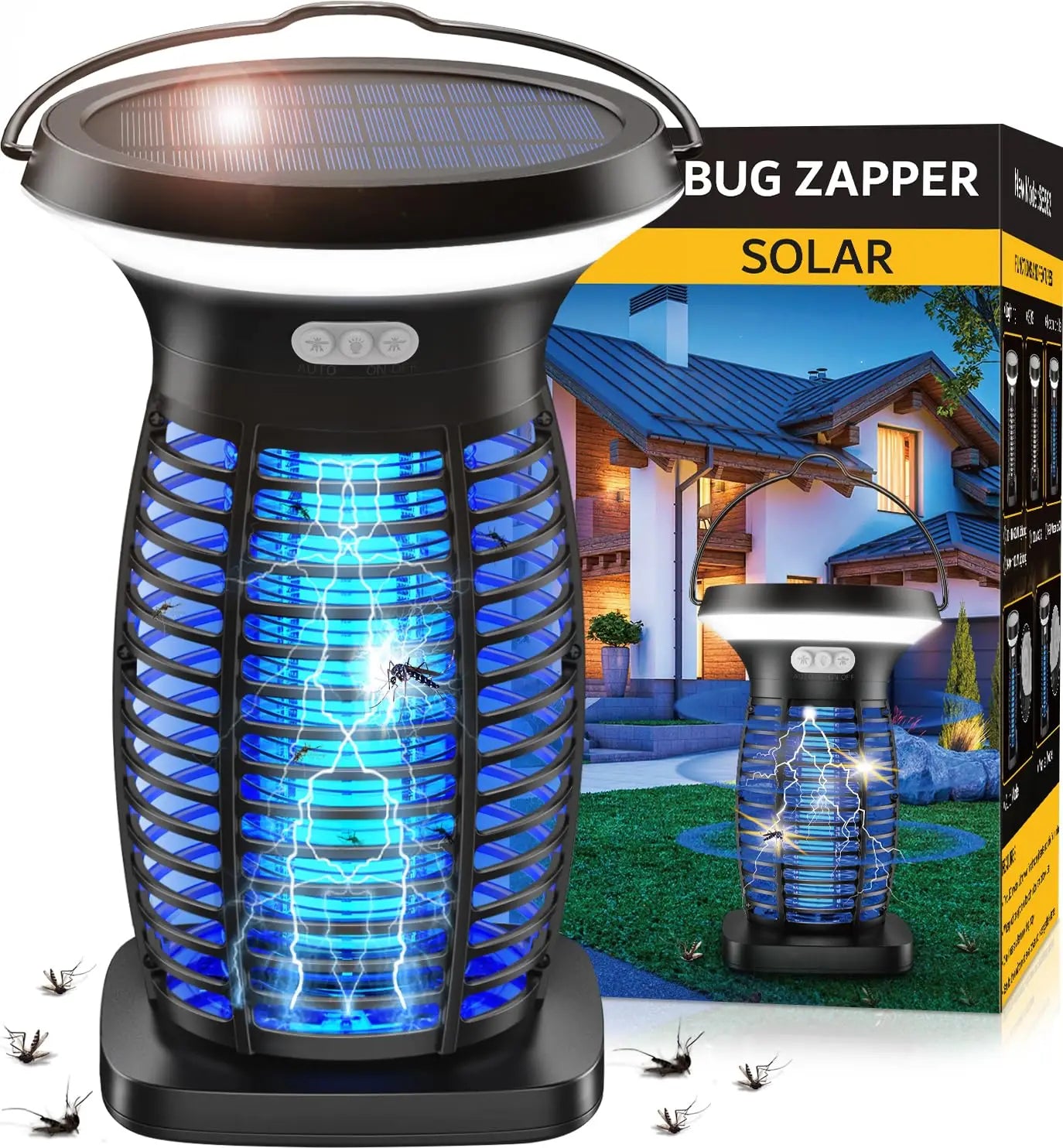 4200V Solar Bug Zapper, 2100 sq ft Coverage, USB-C + Solar Powered, 3-in-1 (Kill/Light/SOS), Auto Light Sensor, IPX5 Waterproof, 0.25" Safety Mesh, Portable Fly Trap for Outdoor, Patio, Yard
