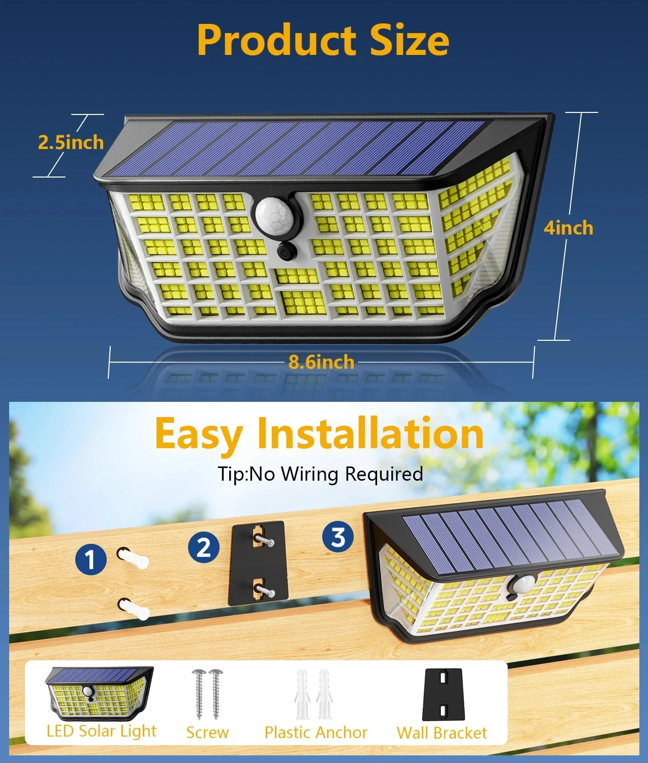 Solar Lights Outdoor Waterproof, 300° Angle & 3 Lighting Modes Motion Sensor Outdoor Lights, 326 LED Solar Security Flood Lights for Fence Wall Deck Yard Front Door Garden Garage