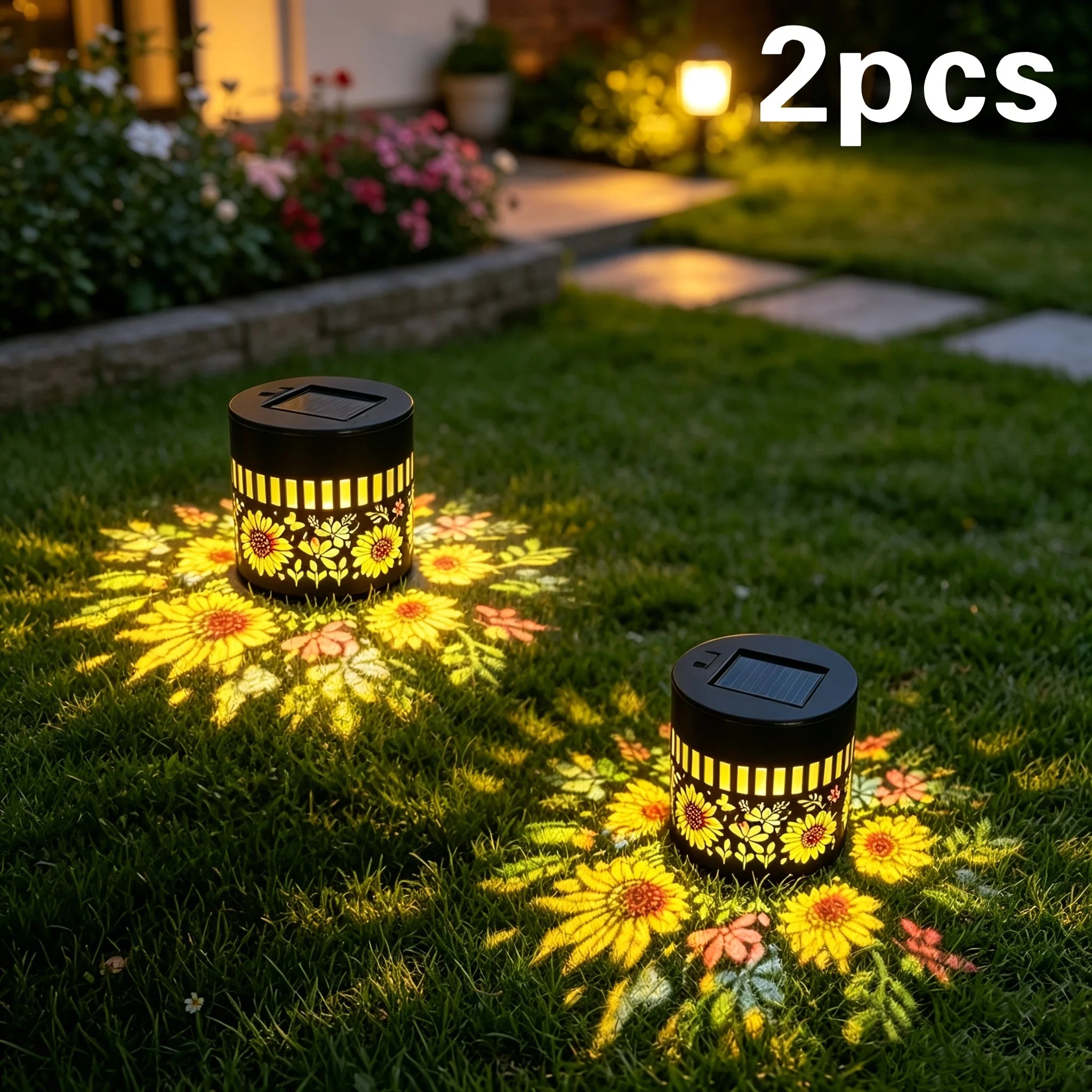 2 Pack Solar Fence Lights, Metal Solar Outdoor Deck/Step Wall Lights, Christmas Decorative Lights, Painted Sunflower Lanterns, Suitable for Garden Columns, Patios, Backyards And Courtyards, Fairy Tale Garden Decorative Light