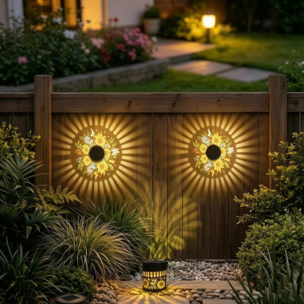 2 Pack Solar Fence Lights, Metal Solar Outdoor Deck/Step Wall Lights, Christmas Decorative Lights, Painted Sunflower Lanterns, Suitable for Garden Columns, Patios, Backyards And Courtyards, Fairy Tale Garden Decorative Light