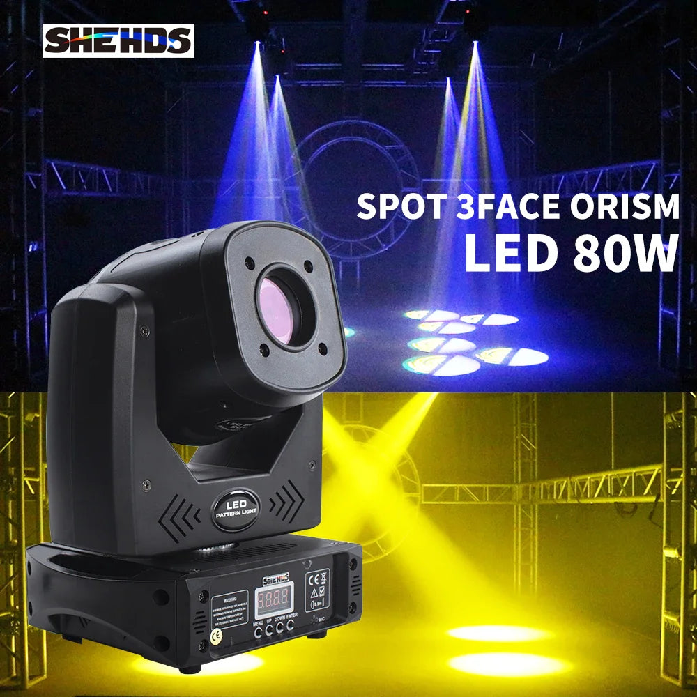 SHEHDS LED Spot 80W With Threer-Prism Gobo Moving Head Light Party Dj Equipment Bar Light KTV Bar Stage Lighting Effect