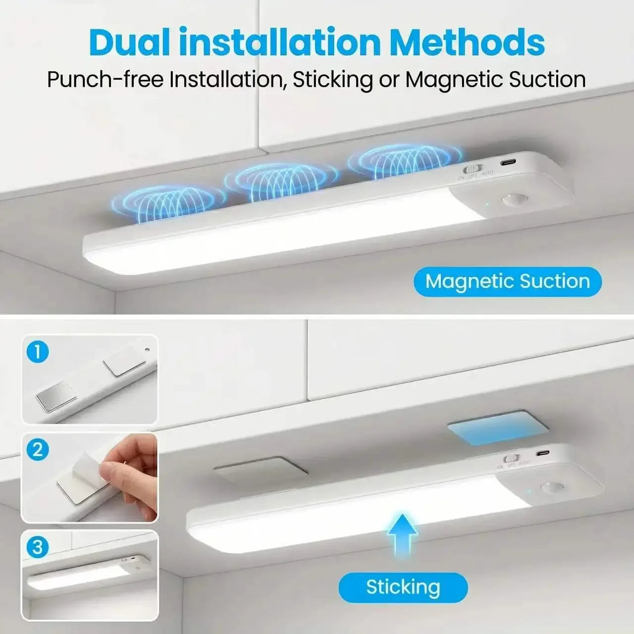 80 LED Lamp under Cabinet Light 12.6 Inch Motion Sensor Rechargeable Magnetic Night Lamp for Cupboard with Type-C