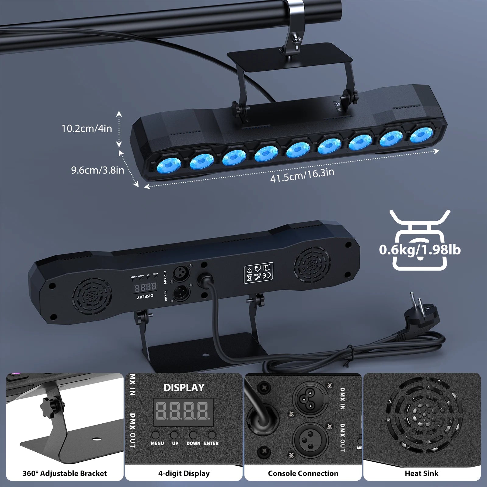 Fieryzeal 2PCS 60W Wall Wash Light Bar RGBW Strobe DJ Disco Party Light DMX Control LED Stage Light for Nightclub Wedding Bar