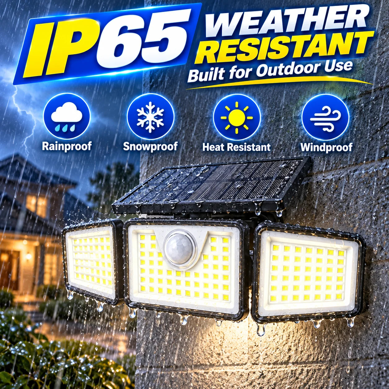 2PCS Solar Motion Sensor Security Lights with Remote Control, 3 Lighting Modes, 270° Adjustable 3-Head LED Outdoor Wall Lights, IP65 Waterproof Solar Flood Lights for Garage, Yard, Garden, Patio & Front Door