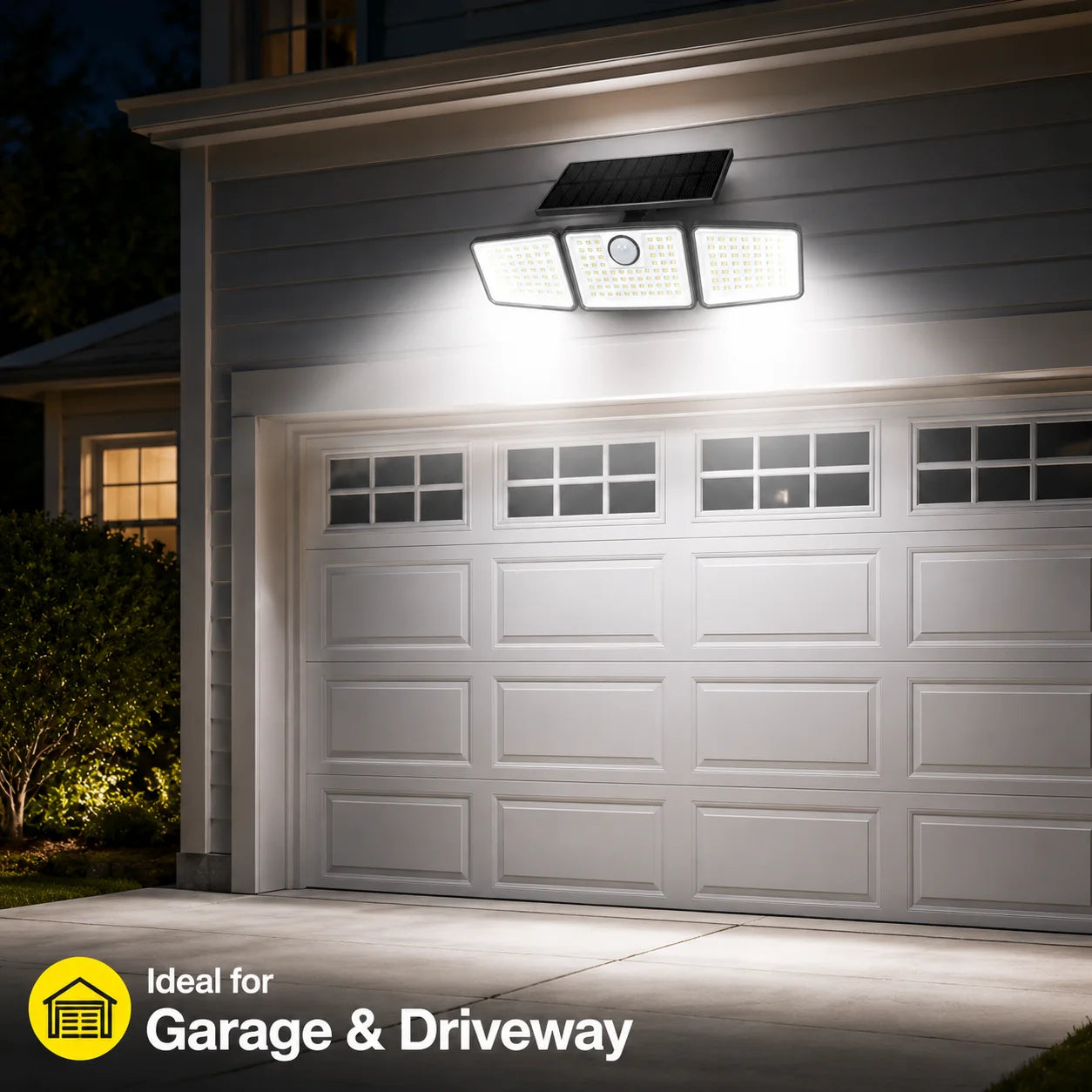 368LED Triple-Head Solar Powered Motion Sensor Outdoor Security Floodlight with Remote Control Waterproof Wall-Mounted Garden Lights for Garage Patio Garden Porch