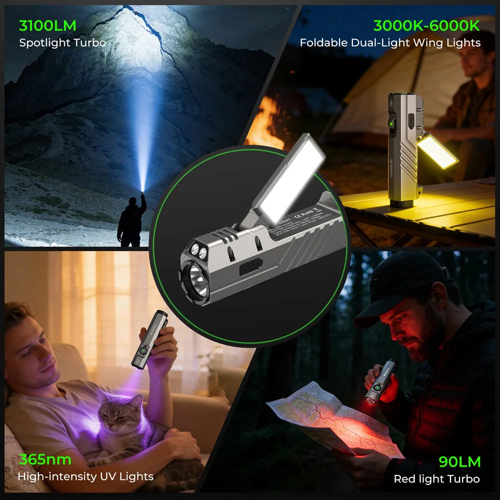 Wurkkos HD05 3100Lumen LED Multi-Purpose Flashlight: Hunting and Hiking Spotlight, Magnetic and Rechargeable – 2026 New Model