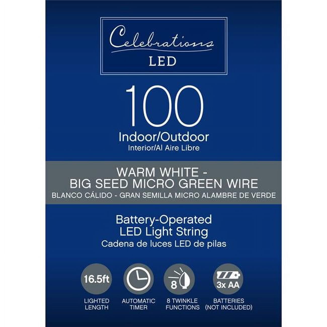 CELEBRATIONS 16.5 Ft. LED Micro Dot Fairy Lights, 100 Bulbs, Clear & Warm White, Christmas String Lights
