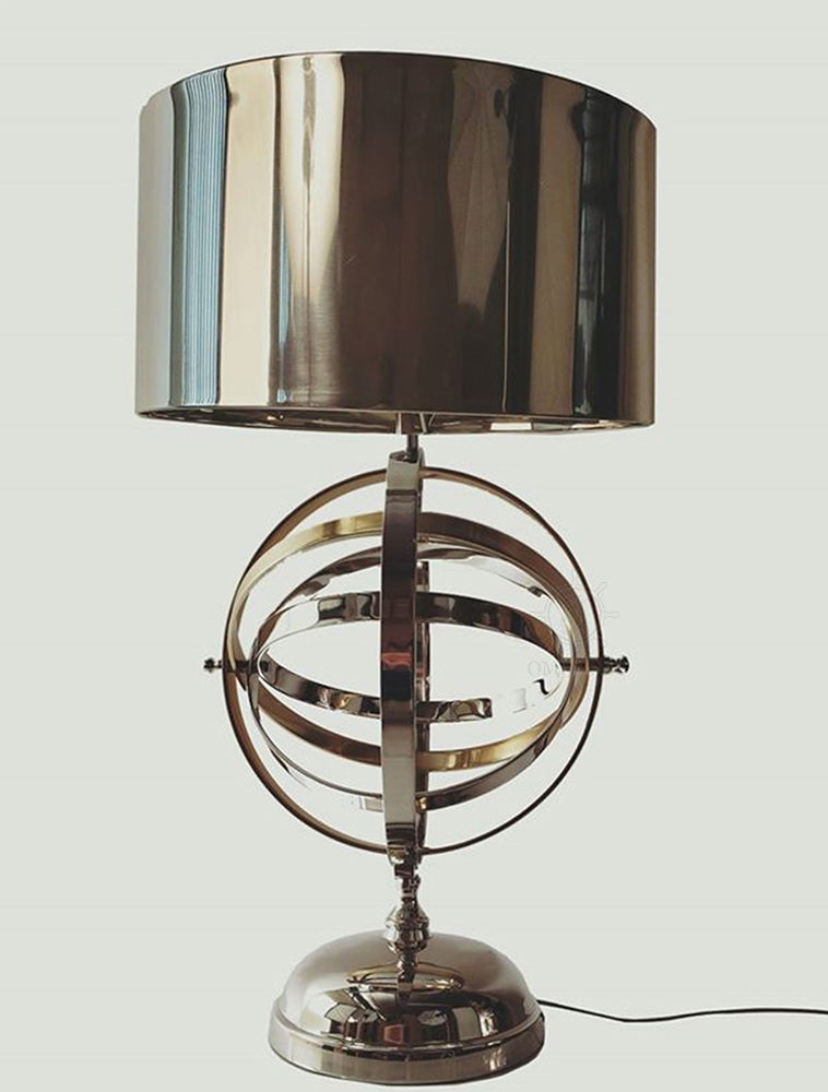 Old Modern Handicrafts Aluminum Armillary Table Lamp With Rotating Silver & Gold Rings, 30"