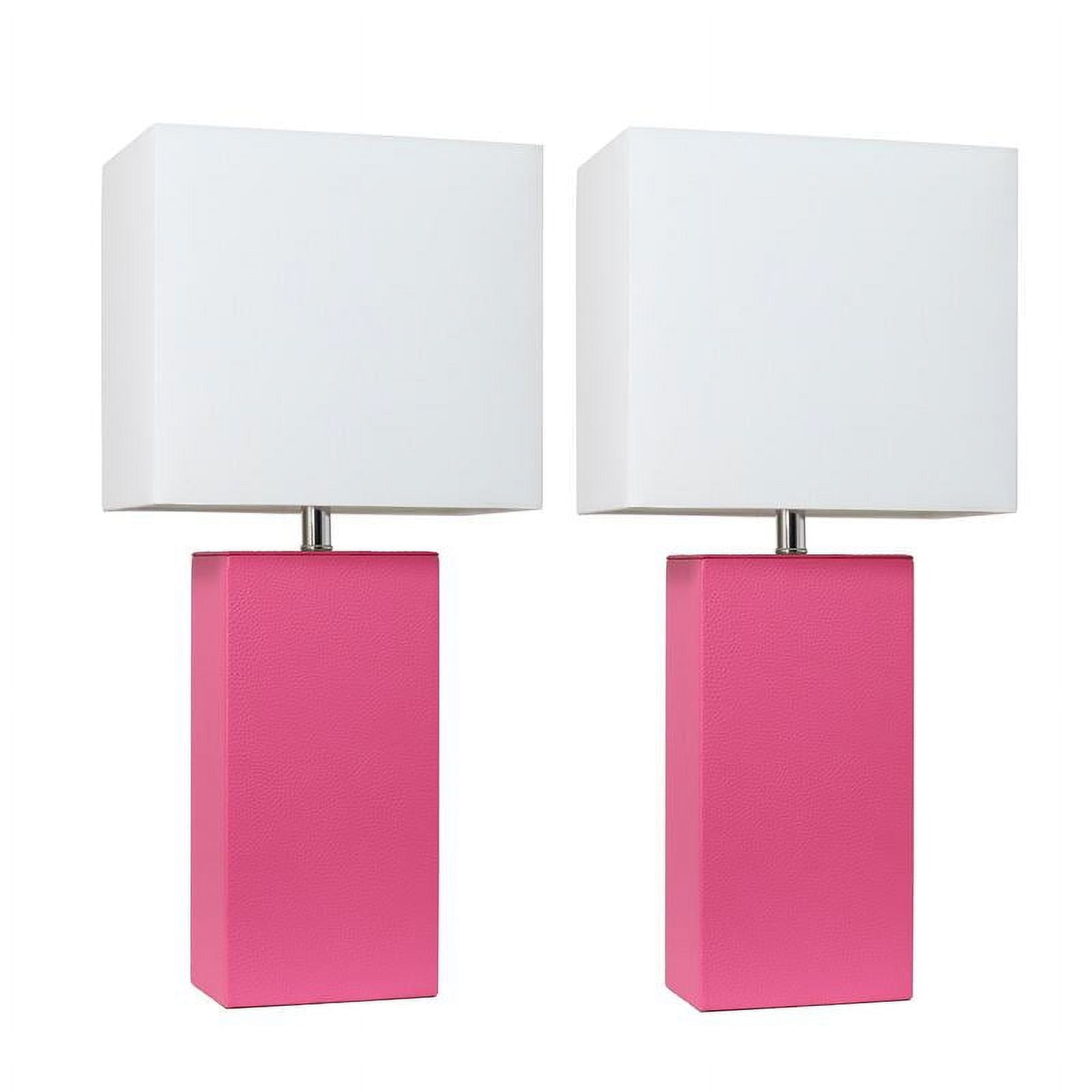 Elegant Garden Design Modern Leather Table Lamps, Hot Pink with White Shades, Pack of 2