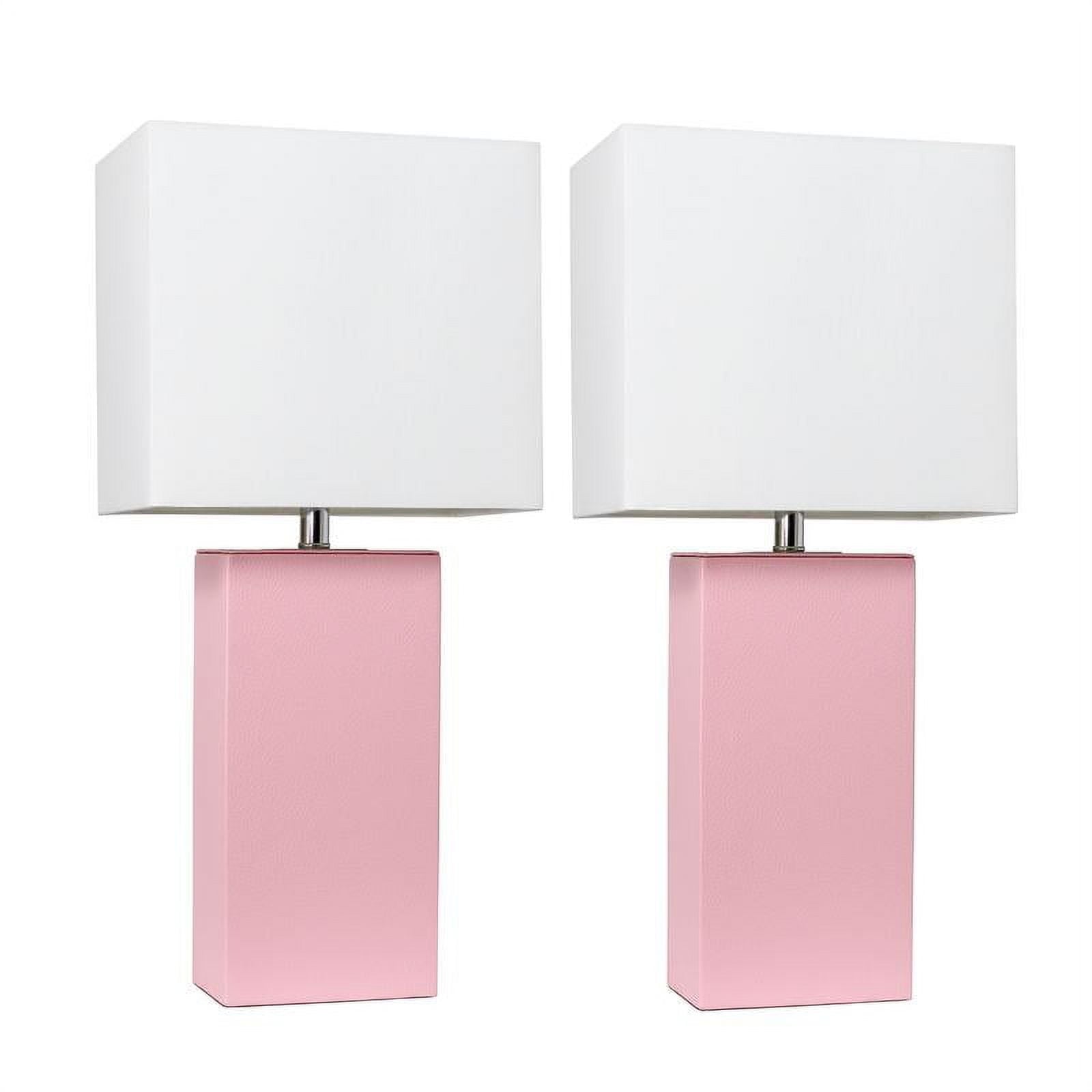 Elegant Designs 2 Pack Modern Leather Table Lamps With White Fabric Shades, Pink