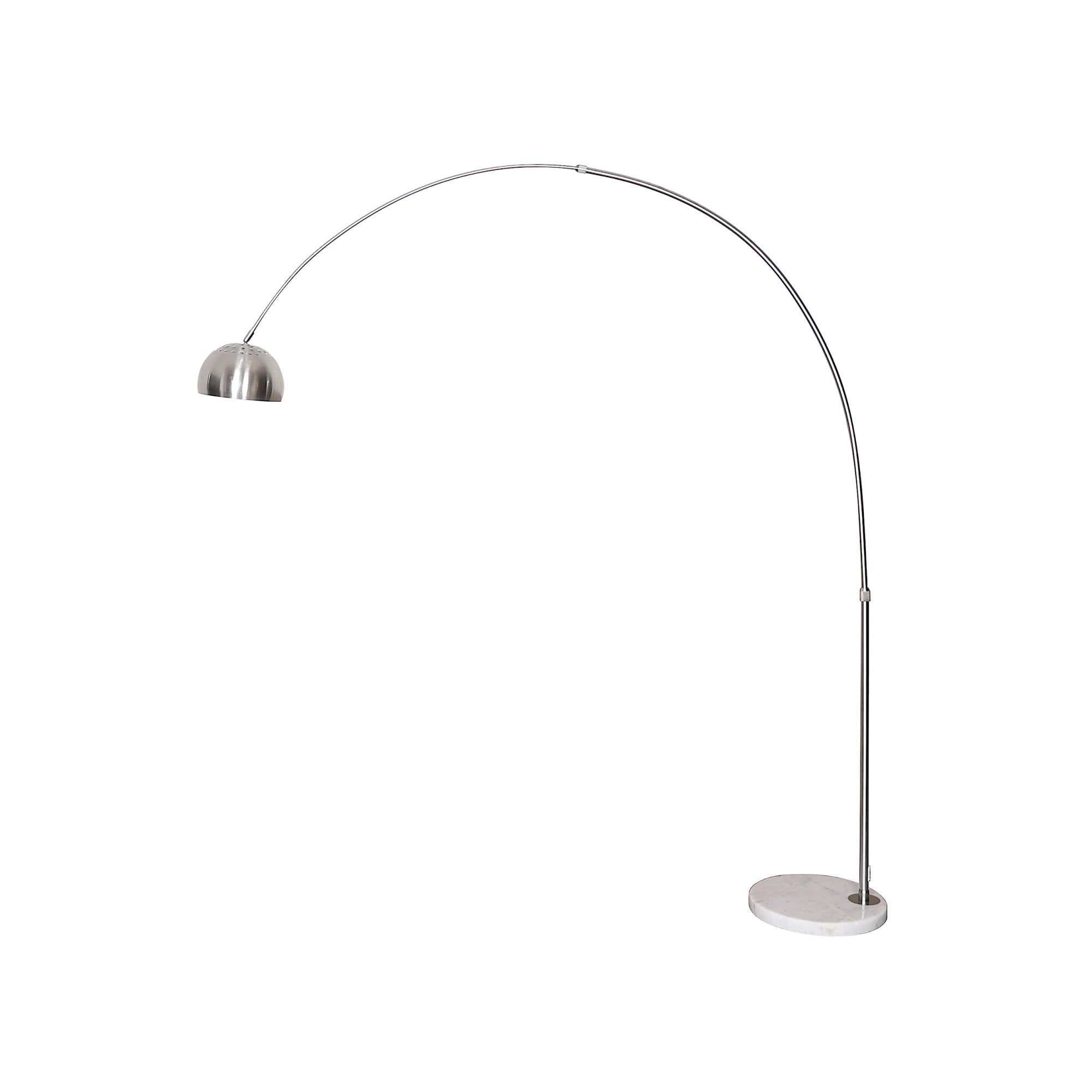 Leisuremod Arco Mid-Century Modern Arched Floor Lamp 75.6" Height With White Round Marble Base And Metal Dome Lamp Shade For Living Room And Bedroom (Silver)