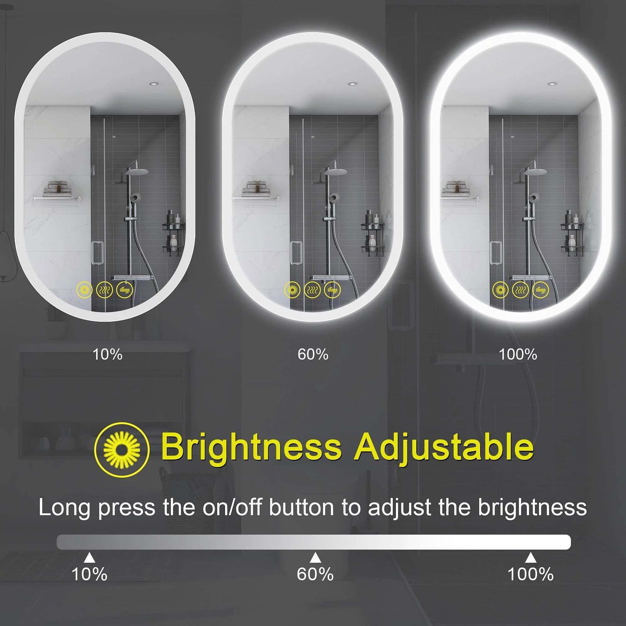 BrightView Oval Frameless LED Anti-Fog Dimmable Bathroom Vanity Mirror