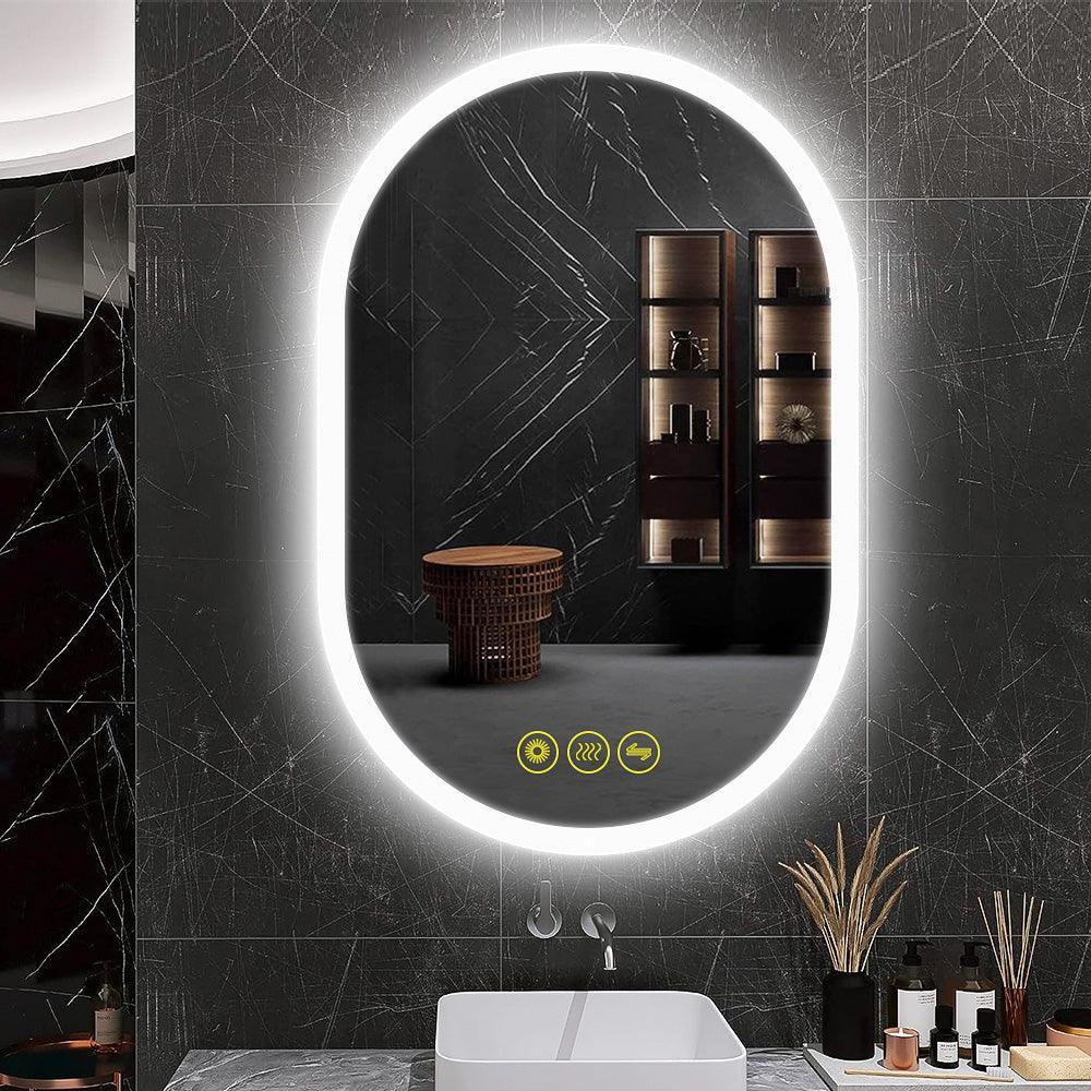 BrightView Oval Frameless LED Anti-Fog Dimmable Bathroom Vanity Mirror