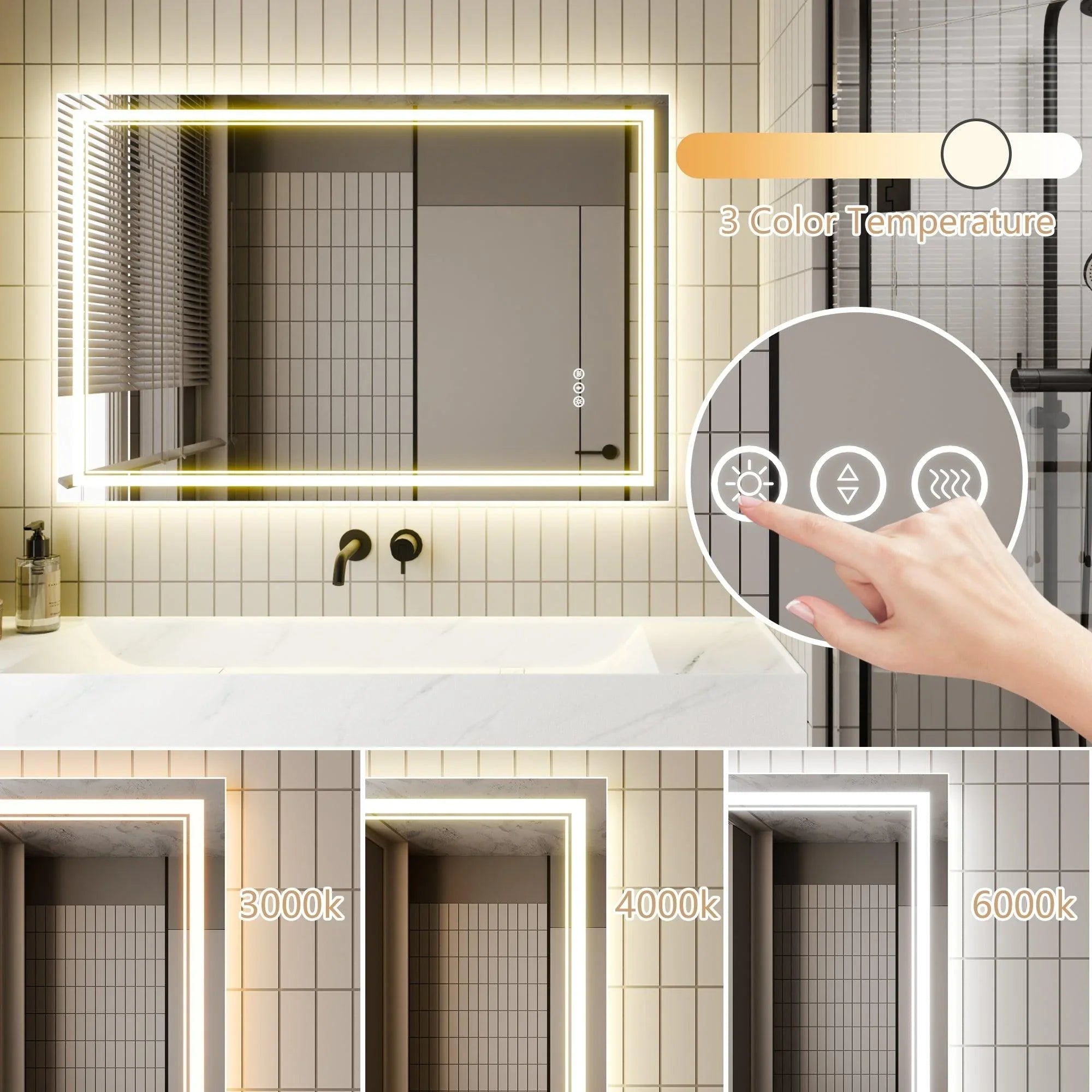 GlareGuard Anti-Fog Bathroom Dimmable Led Mirror Backlit Illuminated Mirror Touch Switch