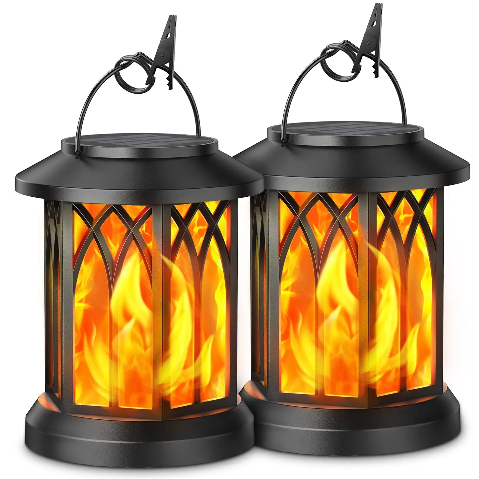 2/4 Pack Hanging Solar Lights Lantern Outdoor, Flickering Flames Solar Outdoor Lights, Solar Lanterns Outdoor Waterproof with Bigger Panel, Lanterns Decorative Outdoor for Yard Garden Decor
