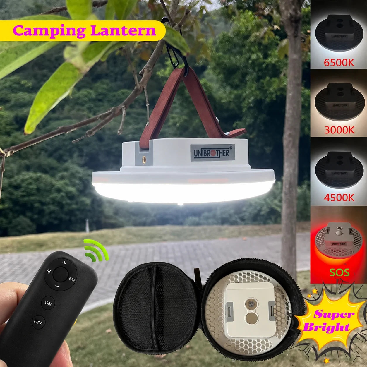 13500mAh Remote Control LED Rechargeable Camping Lantern Magnet Strong Light Portable Flashlights Tent Lights with Case Bag