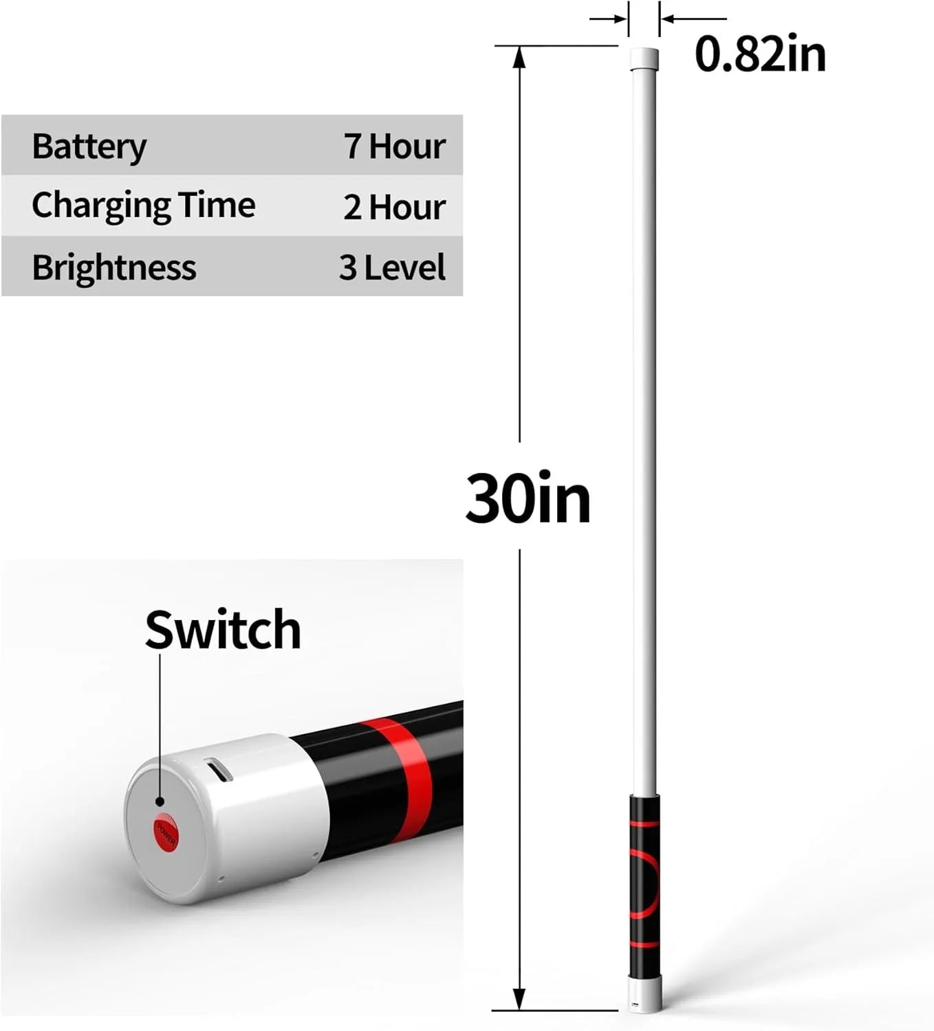 Flexible LED Light Stick, 30" Portable Rechargeable Bendable Work Light with High-Lumen LED Portable Automotive Lighting Tool