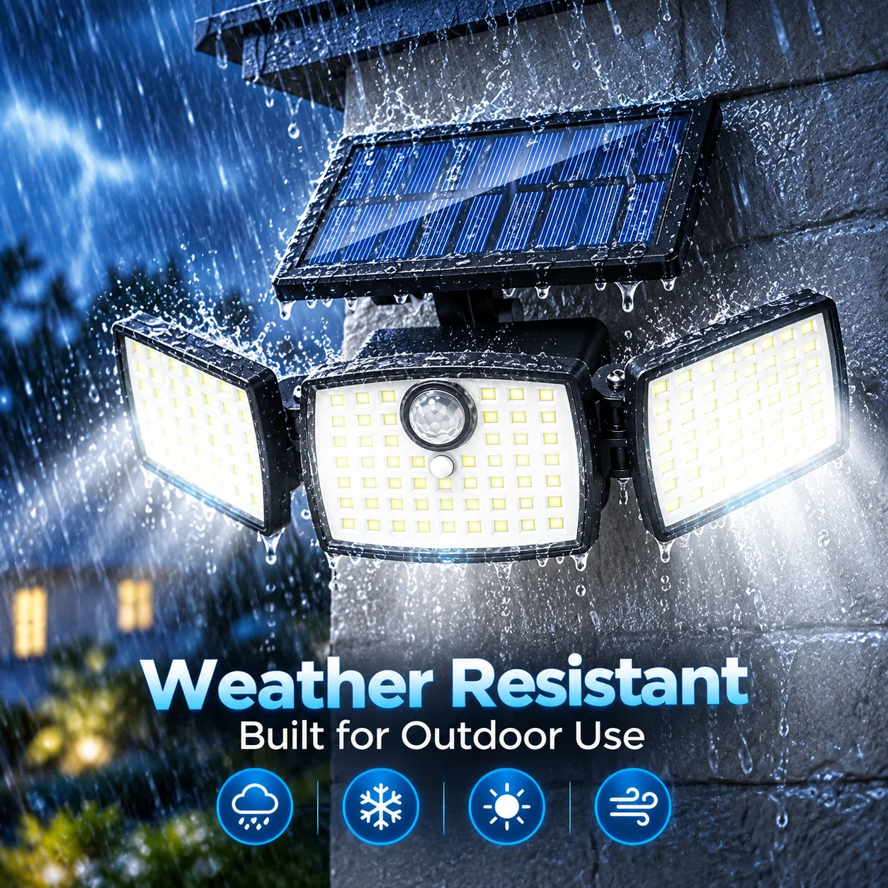 3-Head Solar Motion Sensor Security Lights with Remote Control, Adjustable Wide-Angle Outdoor LED Flood Light for Garage, Yard, Porch, Patio
