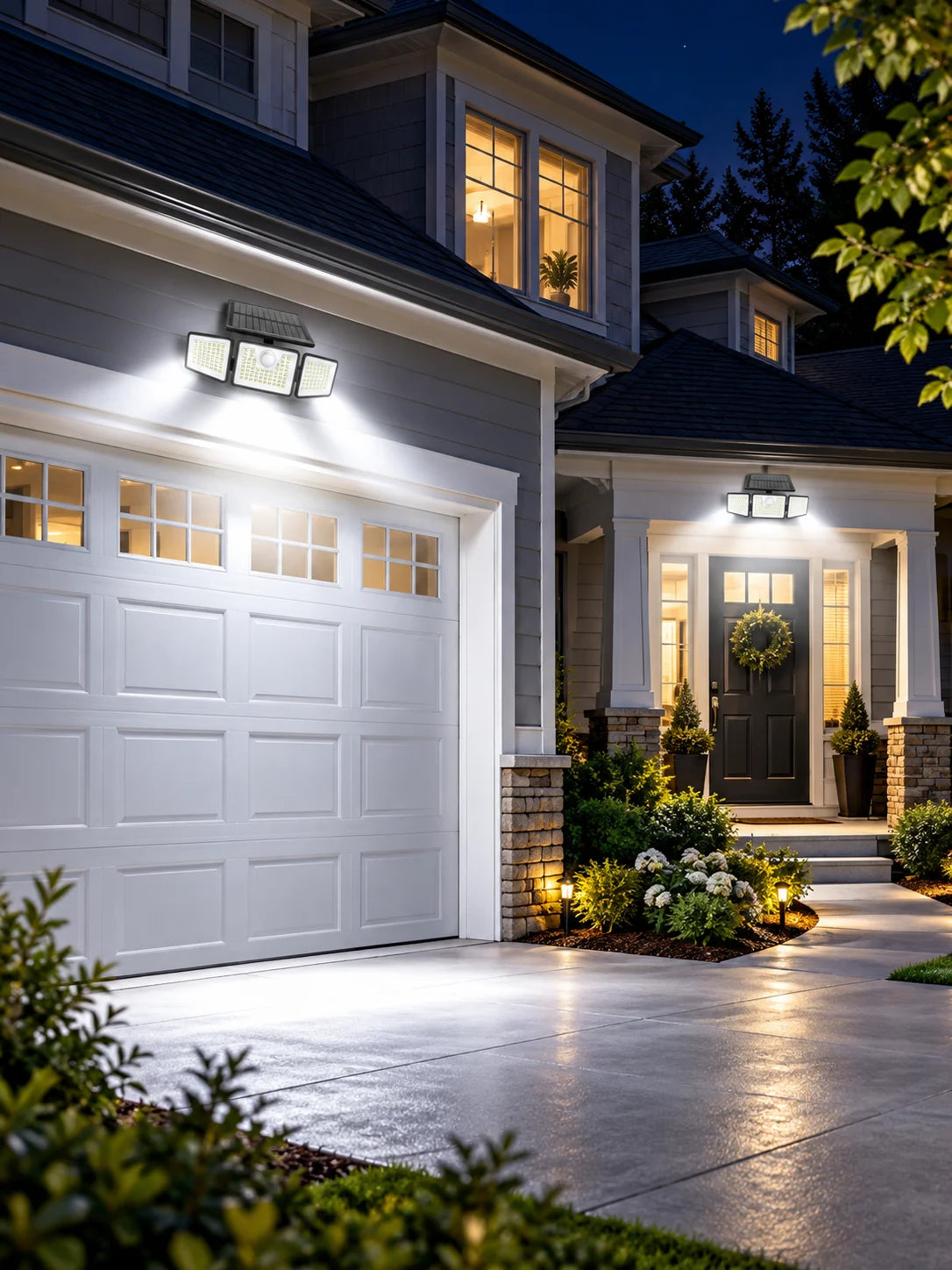 2PCS Solar Motion Sensor Security Lights with Remote Control, 3 Lighting Modes, 270° Adjustable 3-Head LED Outdoor Wall Lights, IP65 Waterproof Solar Flood Lights for Garage, Yard, Garden, Patio & Front Door