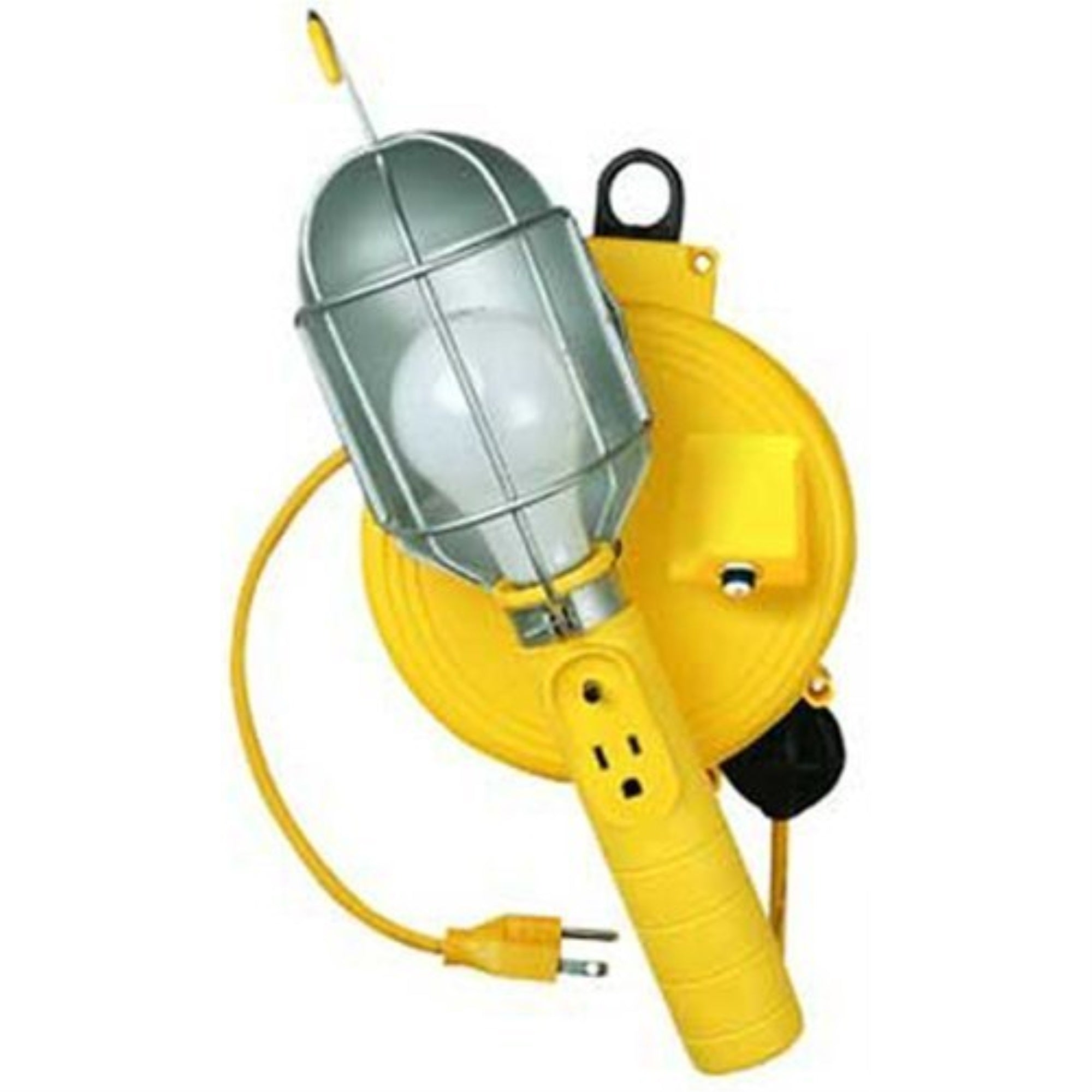 Bayco Sl-450 Metal Shield Incandescent Utility Light With Grounded Receptacle On 20 Foot Retractable Reel, Yellow