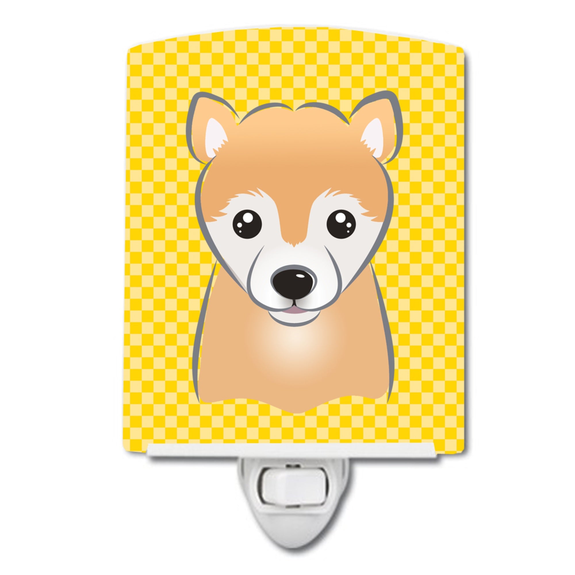  inchCarolines Treasures Yellow Checkered Shiba Inu Ceramic Night Light, 6x4, Multicolor inch