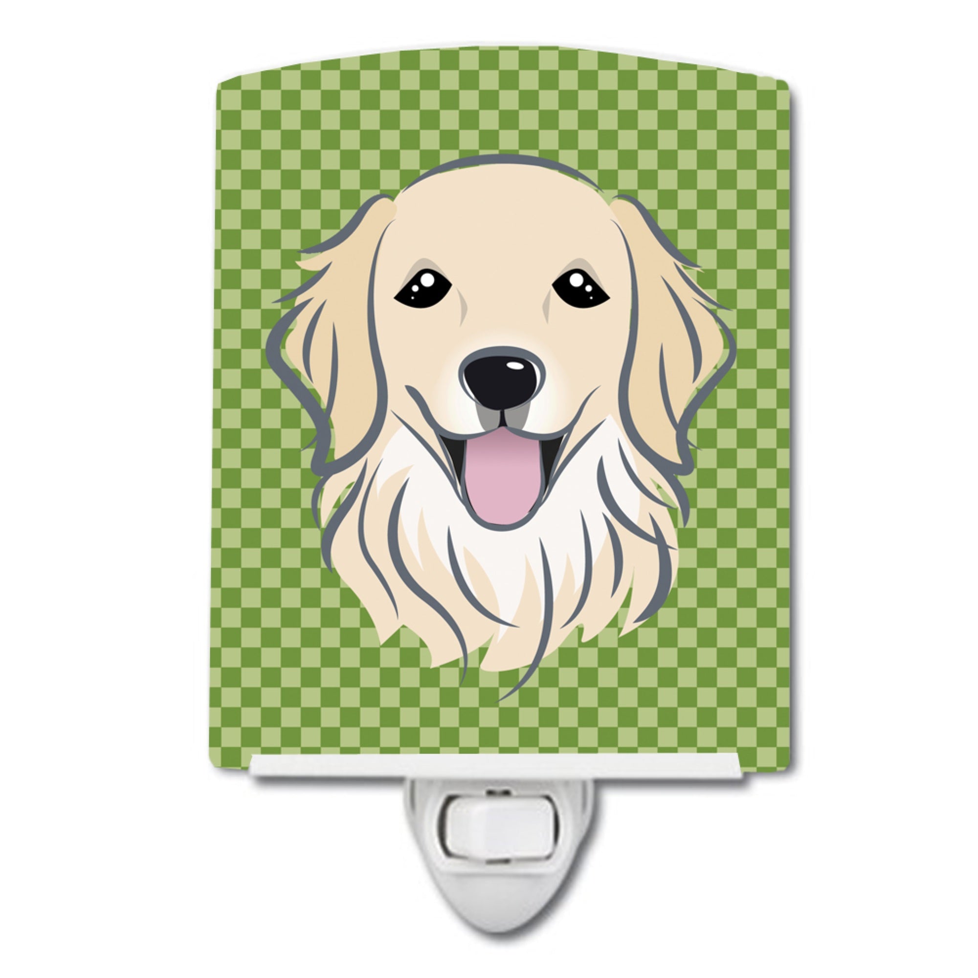  inchCarolines Treasures Green Checkered Golden Retriever Ceramic Night Light, 6x4, Multicolor inch